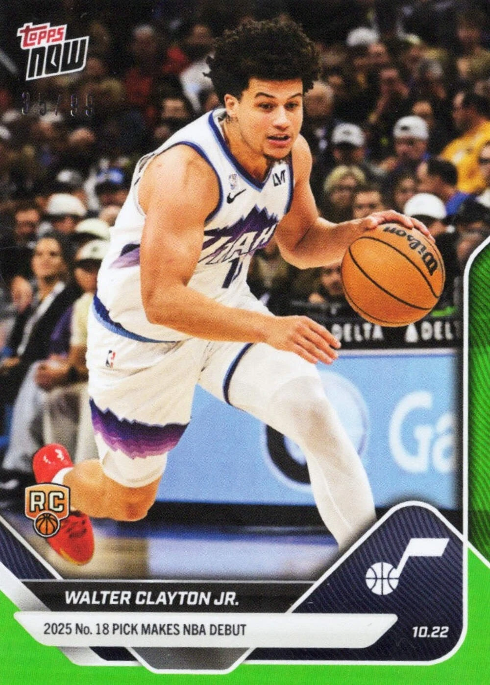 2025 Topps Now Walter Clayton Jr #16 Green Foil /99 Utah Jazz Rookie RC Card