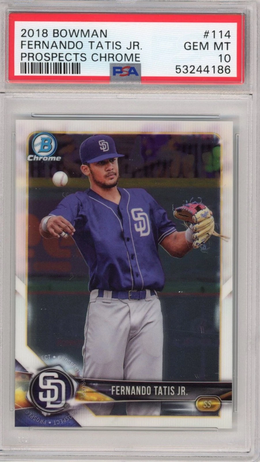 Graded 2018 Bowman Prospects Chrome Fernando Tatis Jr. #114 Rookie Card PSA 10