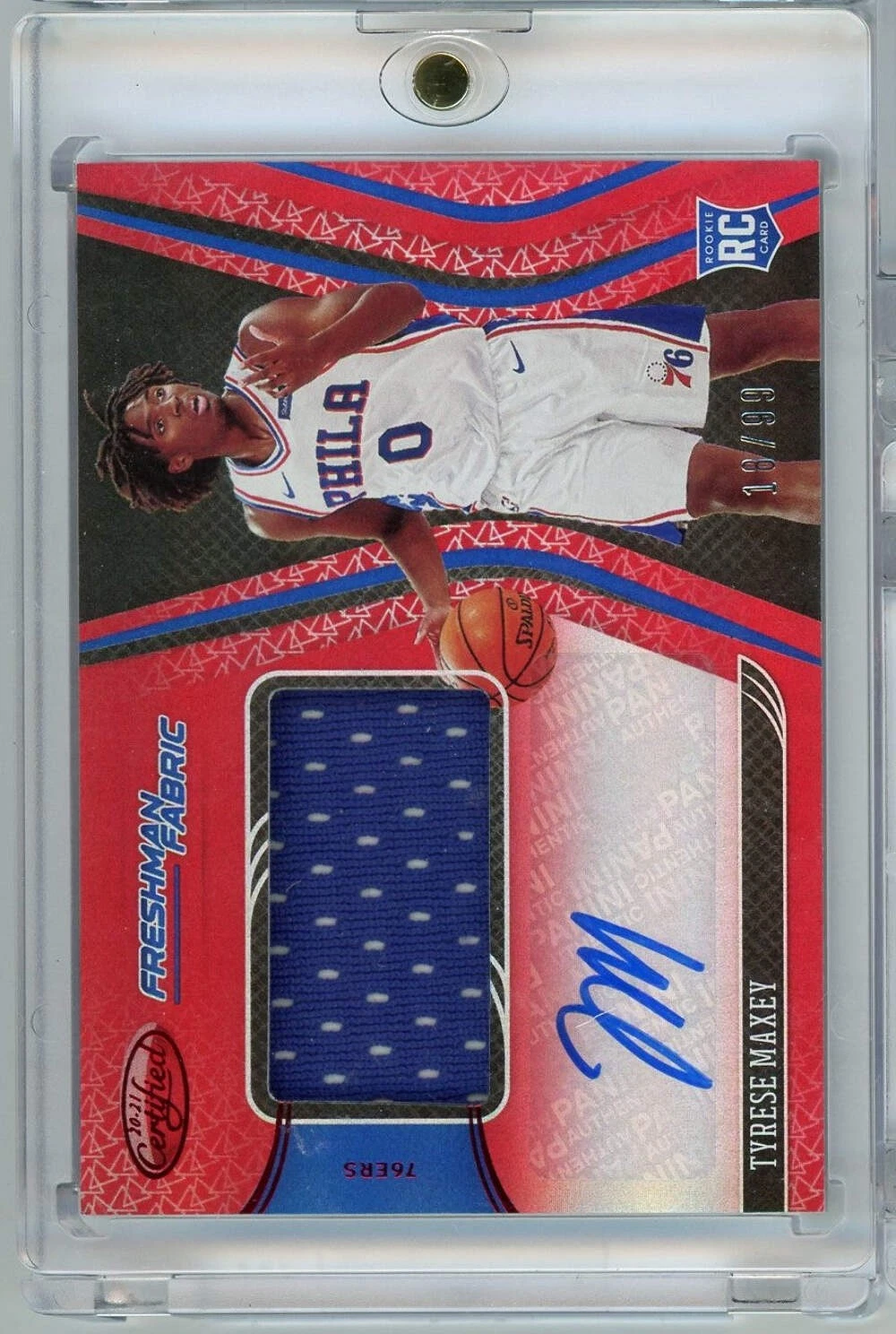 2020 Panini Certified Tyrese Maxey #FF-MAX /99 Freshman Fabric RPA RC Card
