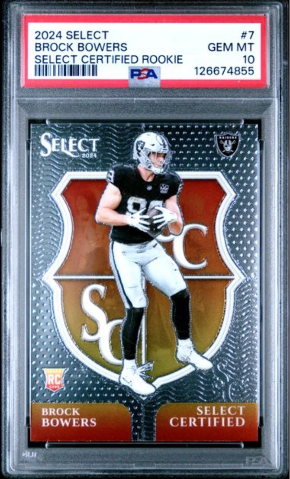 Graded 2024 Panini Select Brock Bowers #7 Certified Rookies Football Card PSA 10