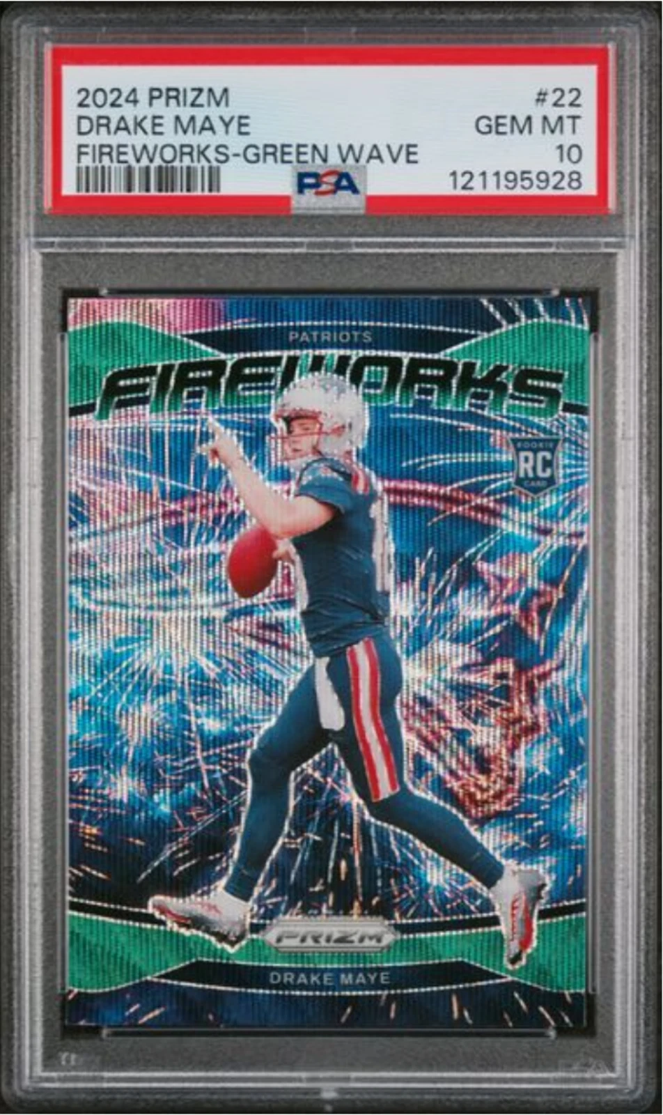 Graded 2024 Panini Prizm Drake Maye #22 Fireworks Green Wave Rookie Card PSA 10