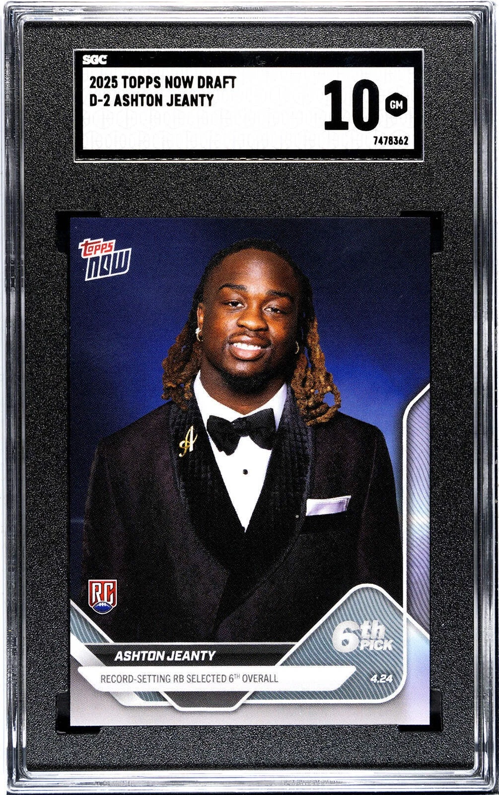 Graded 2025 Topps Now Ashton Jeanty #D2 Rookie RC Football Card SGC 10 Gem Mint