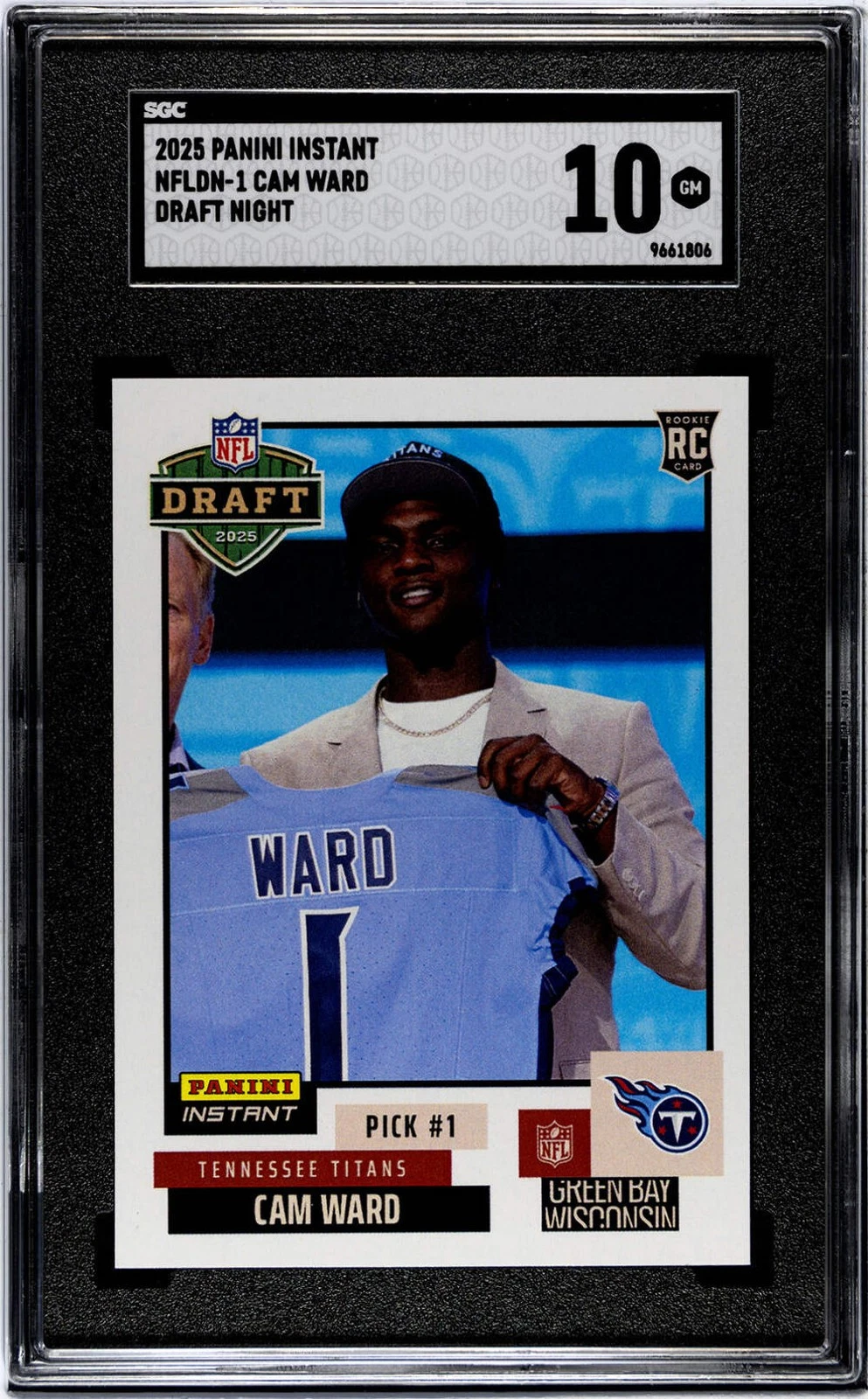 Graded 2025 Panini Instant Cam Ward #NFLDN1 NFL Draft Night Rookie Card SGC 10