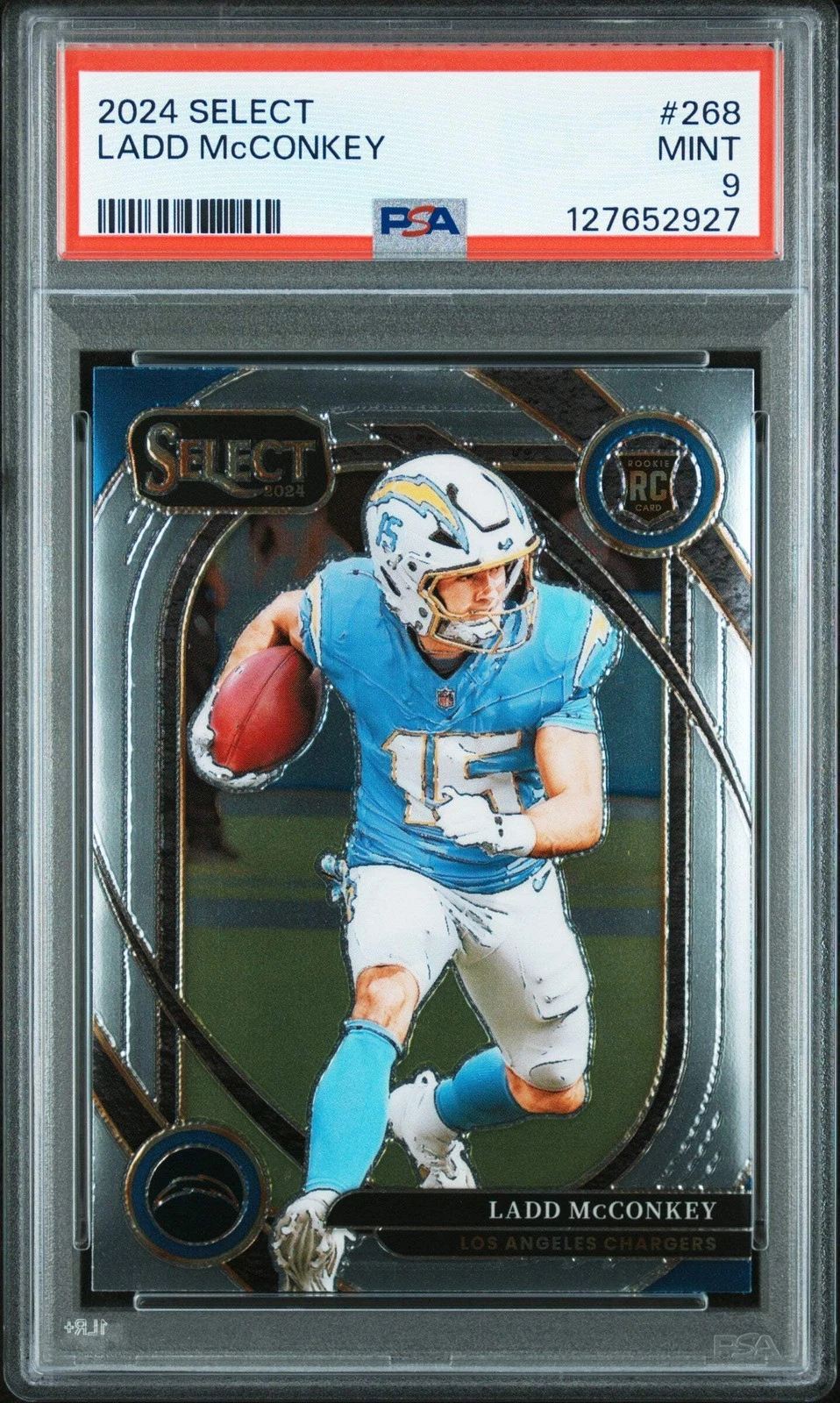 Graded 2024 Panini Select Ladd McConkey #268 Rookie RC Football Card PSA 9 Mint