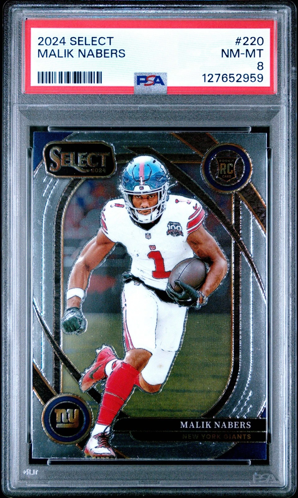 Graded 2024 Panini Select Malik Nabers #220 Rookie RC Football Card PSA 8 NM