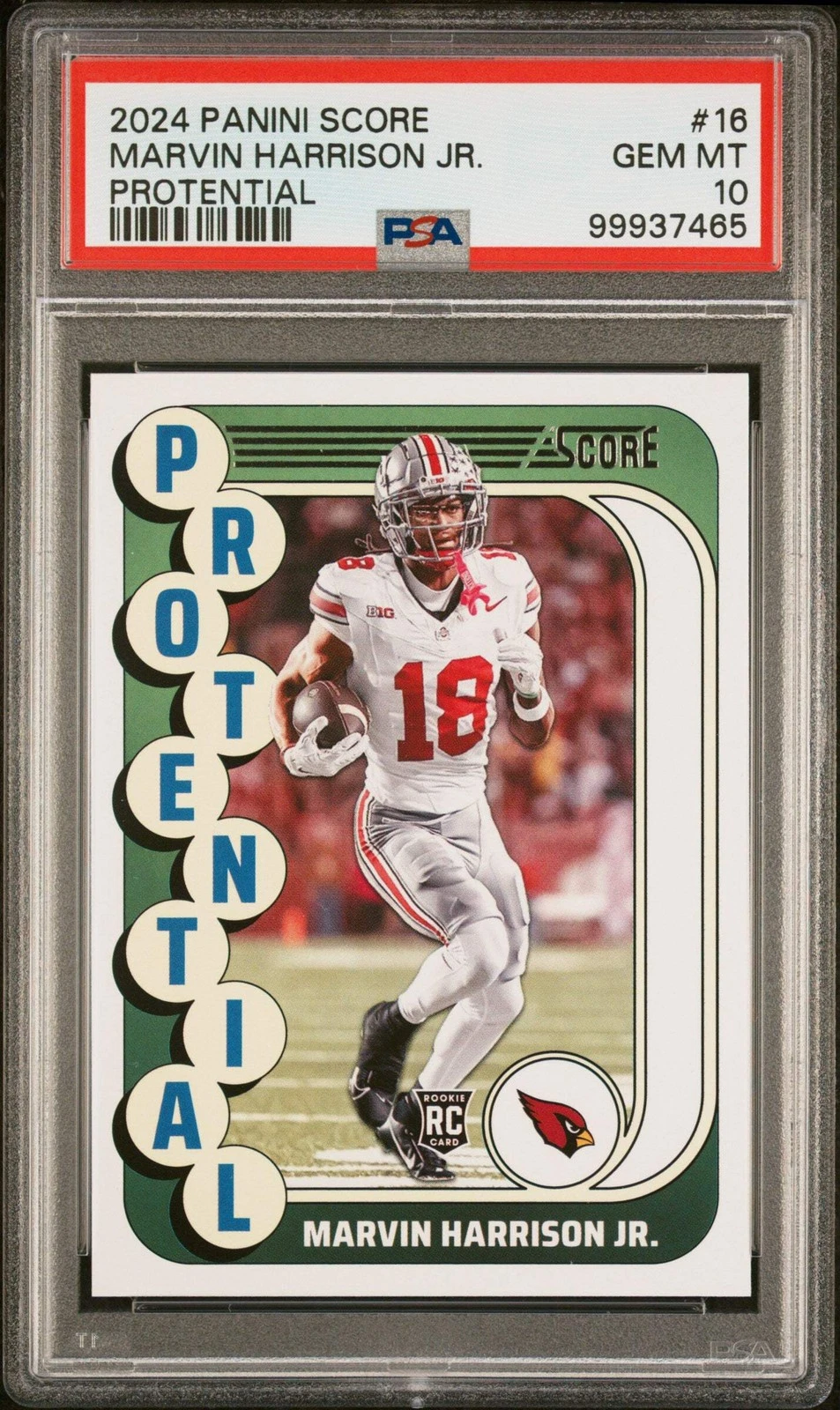 Graded 2024 Score Marvin Harrison Jr #16 Protential RC Football Card PSA 10