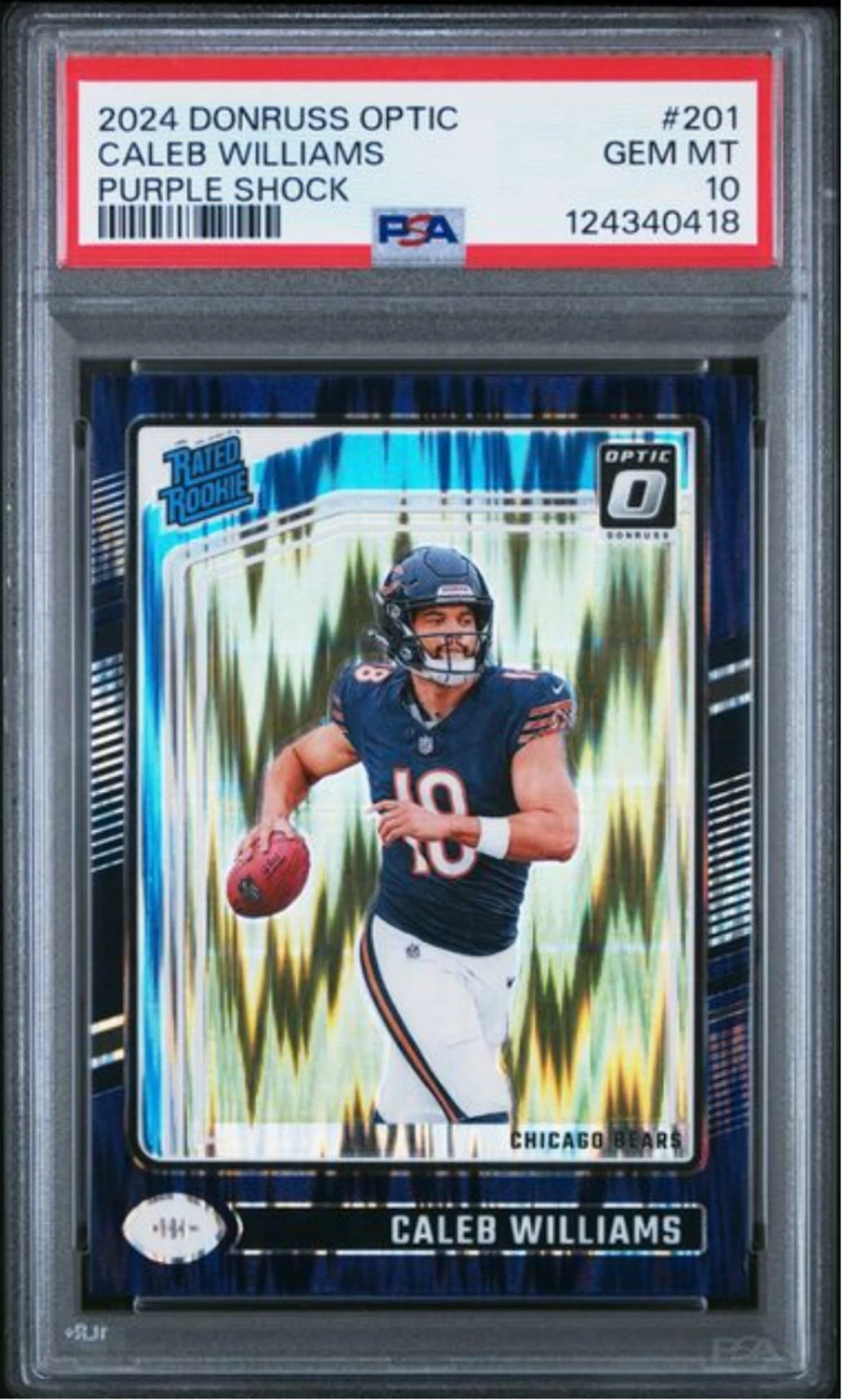 Graded 2024 Donruss Optic Caleb Williams #201 Purple Shock Rookie Card PSA 10