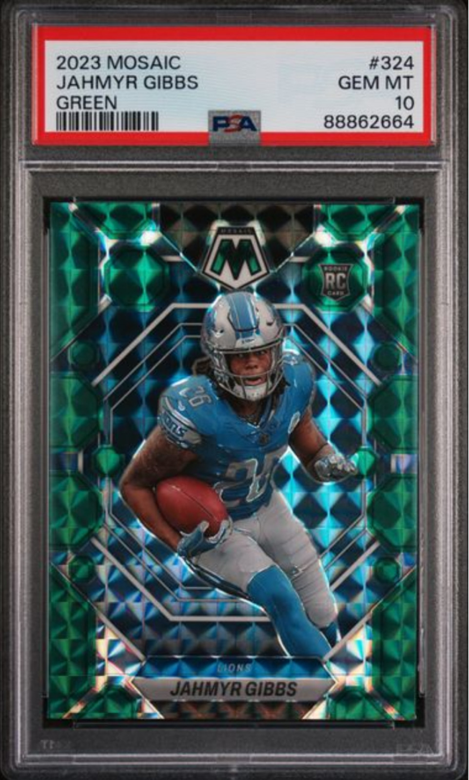 Graded 2023 Panini Mosaic Jahmyr Gibbs #324 Green Rookie RC Card PSA 10 Gem Mint