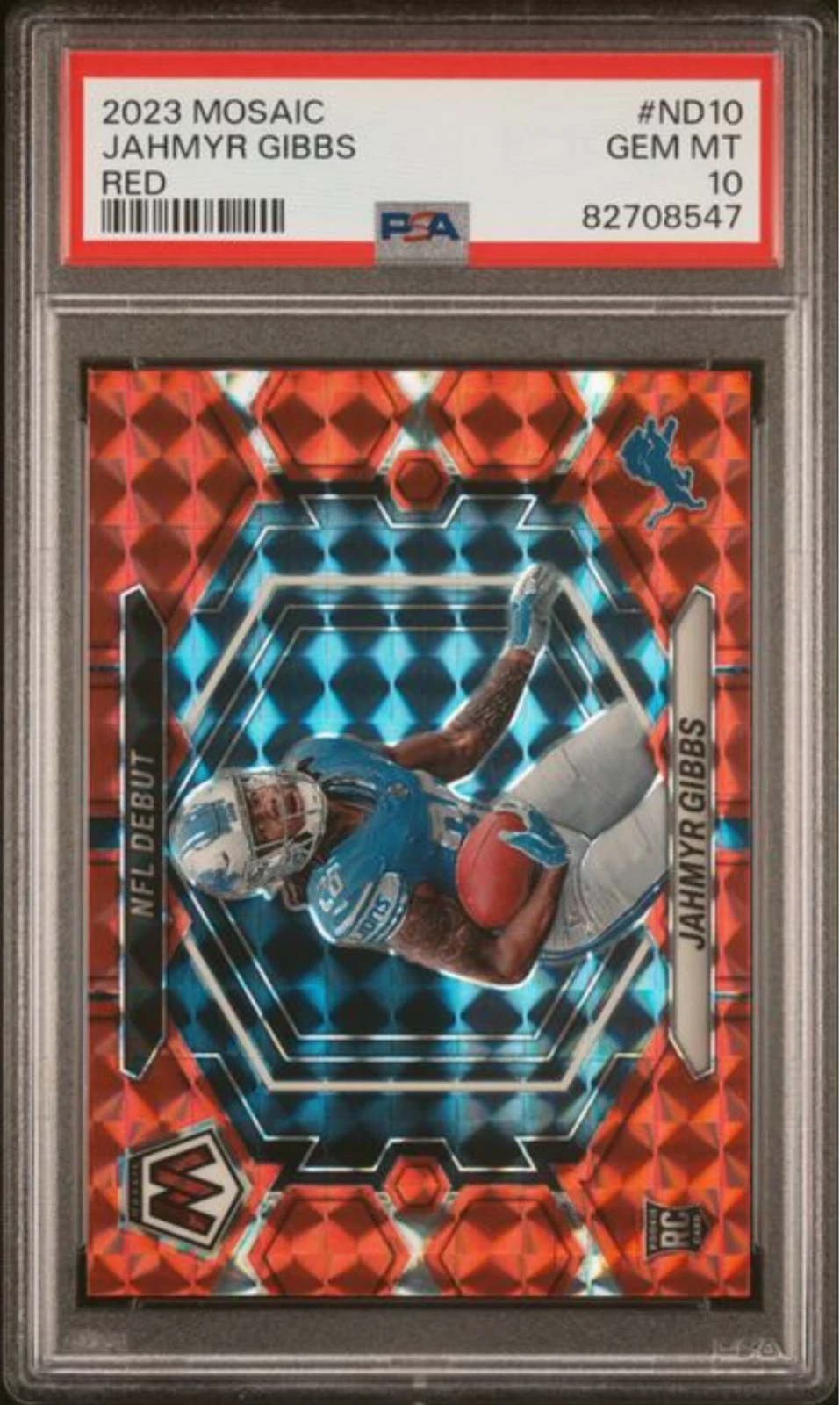Graded 2023 Mosaic Jahmyr Gibbs #ND10 Red Rookie RC Football Card PSA 10 Mint