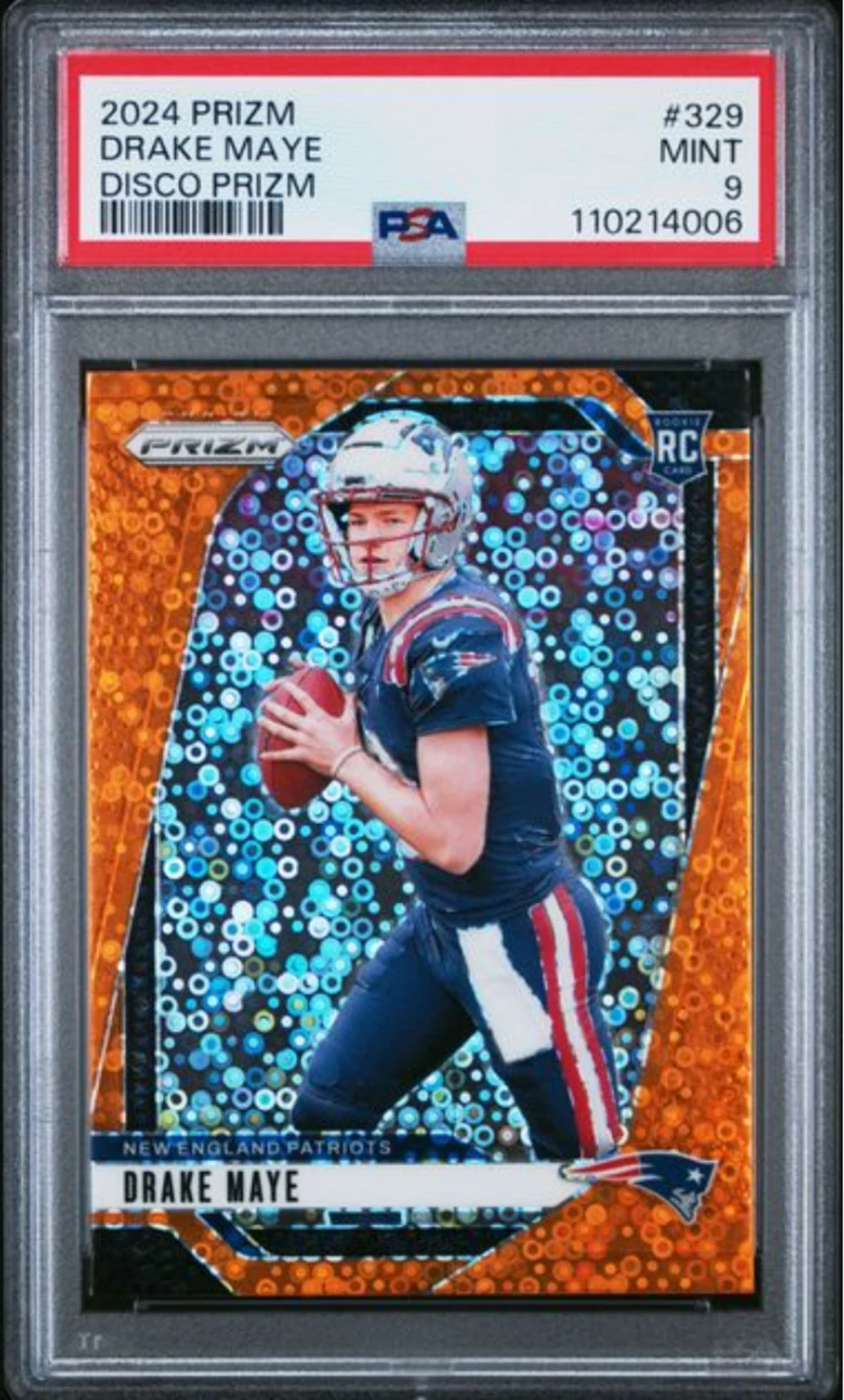 Graded 2024 Panini Prizm Drake Maye #329 Disco Prizm Rookie RC Card PSA 9 Mint