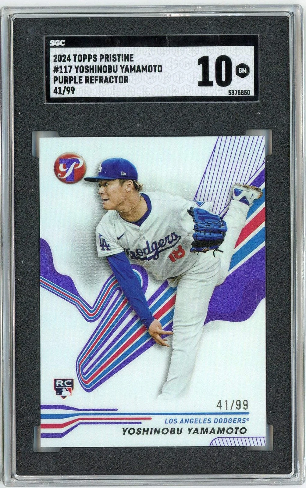 Graded 2024 Topps Pristine Yoshinobu Yamamoto #117 /99 Purple Rookie Card SGC 10