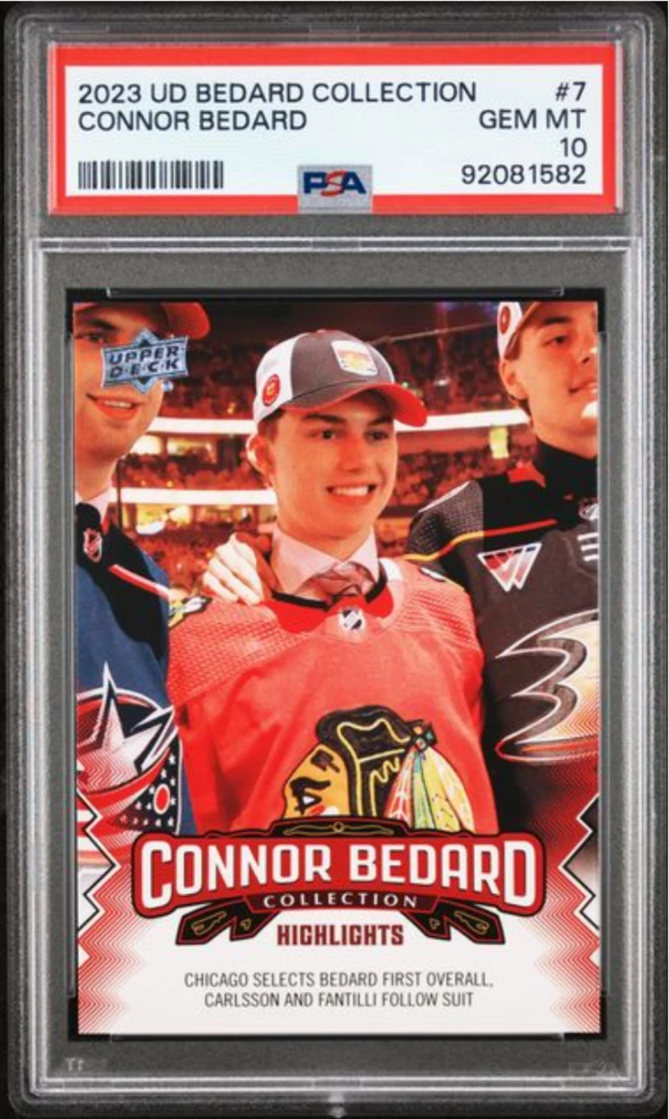 Graded 2023 Upper Deck Bedard Collection Connor Bedard #7 Rookie RC Card PSA 10