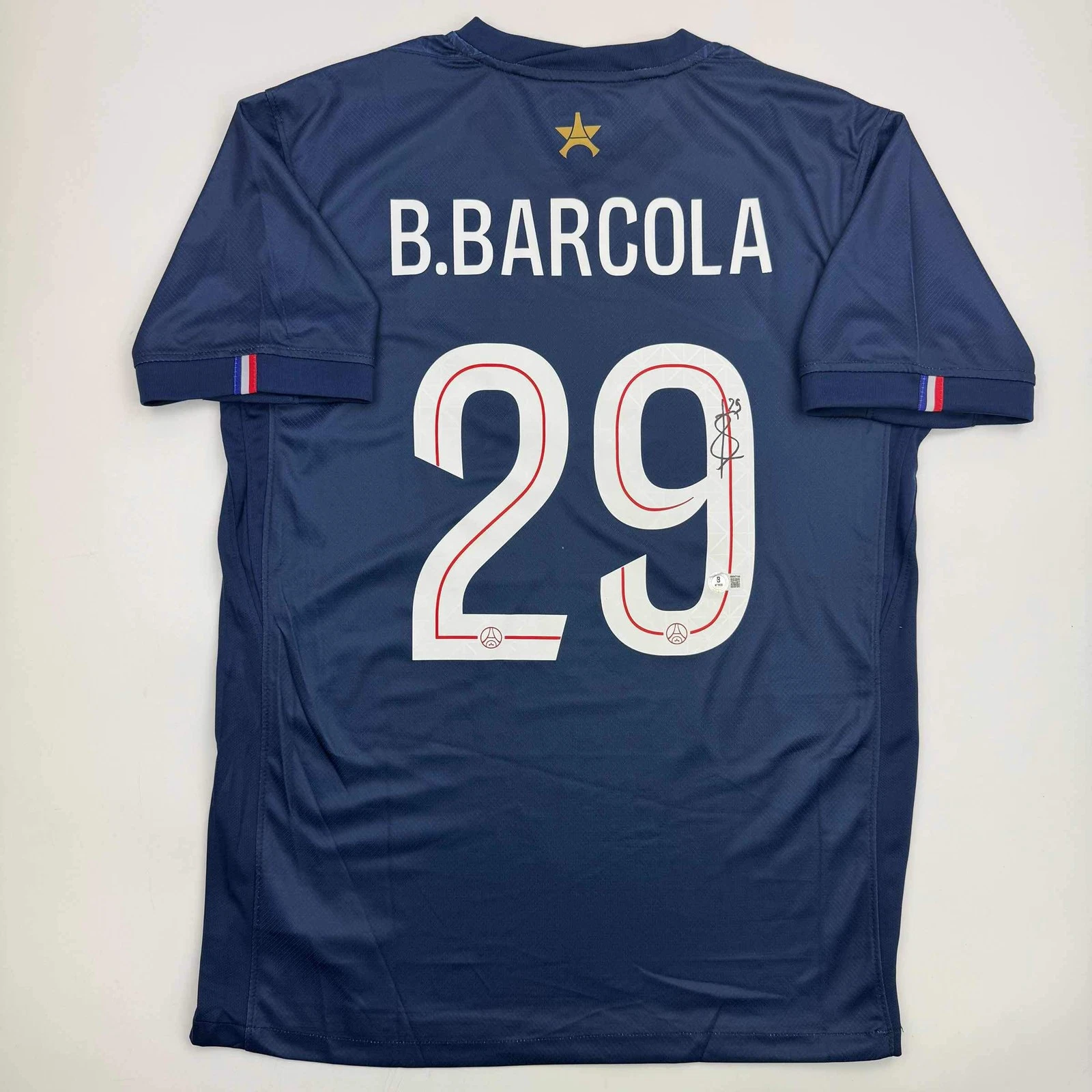 Autographed/Signed Bradley Barcola PSG Paris Saint Germain Blue Jersey BAS COA