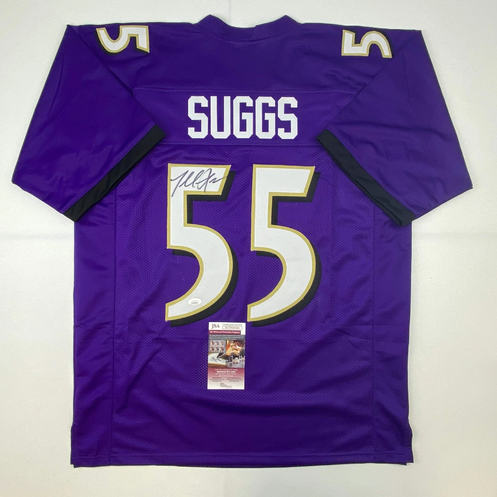 Autographed/Signed Terrell Suggs Baltimore Purple Football Jersey JSA COA Auto
