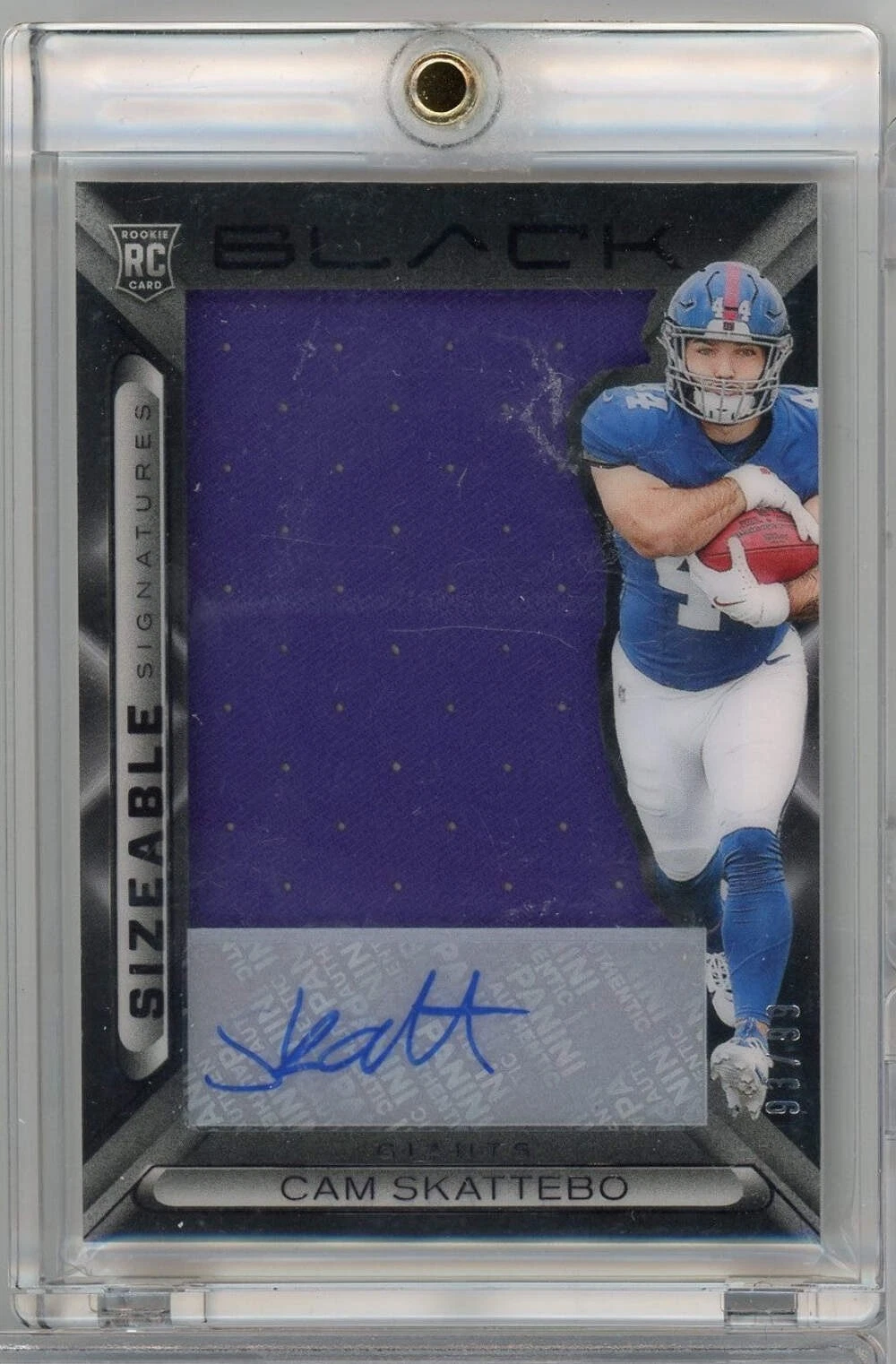 2025 Panini Black Cam Skattebo #SSRCSO /99 Sizable Sig Relic Auto Rookie RC Card