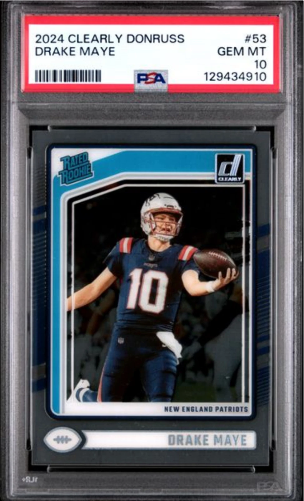 Graded 2024 Panini Clearly Donruss Drake Maye #53 Rookie RC Card PSA 10 Gem Mint