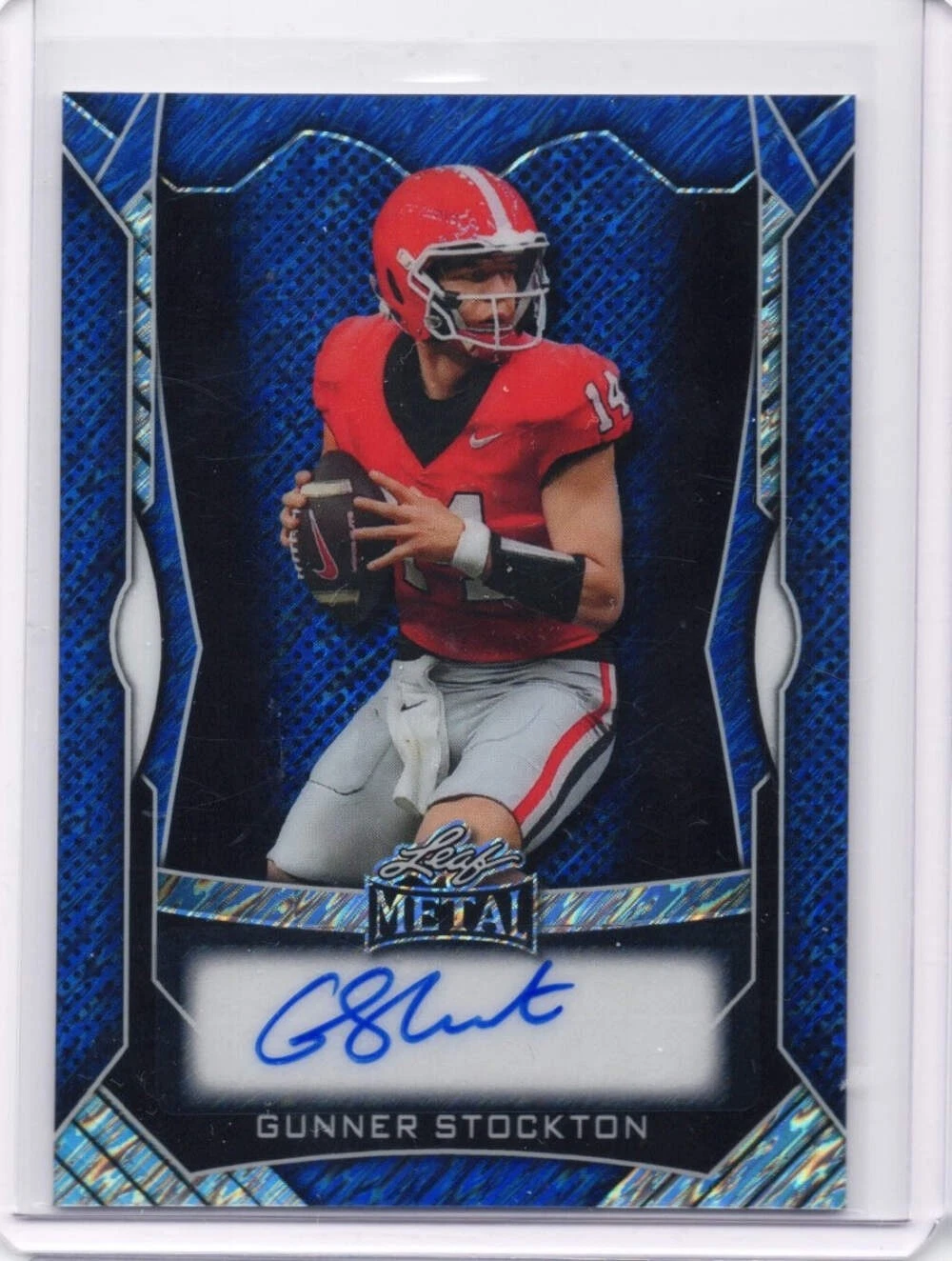 2025 Leaf Metal Gunner Stockton #MAGS1 Blue Shimmer Auto /30 RC Football Card