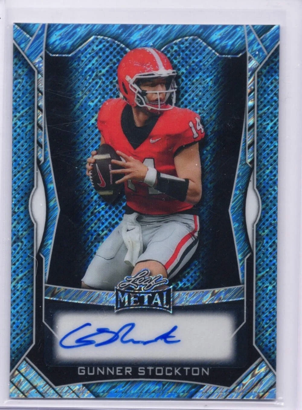 2025 Leaf Metal Gunner Stockton #MAGS1 Light Blue Shimmer Auto /35 Football Card