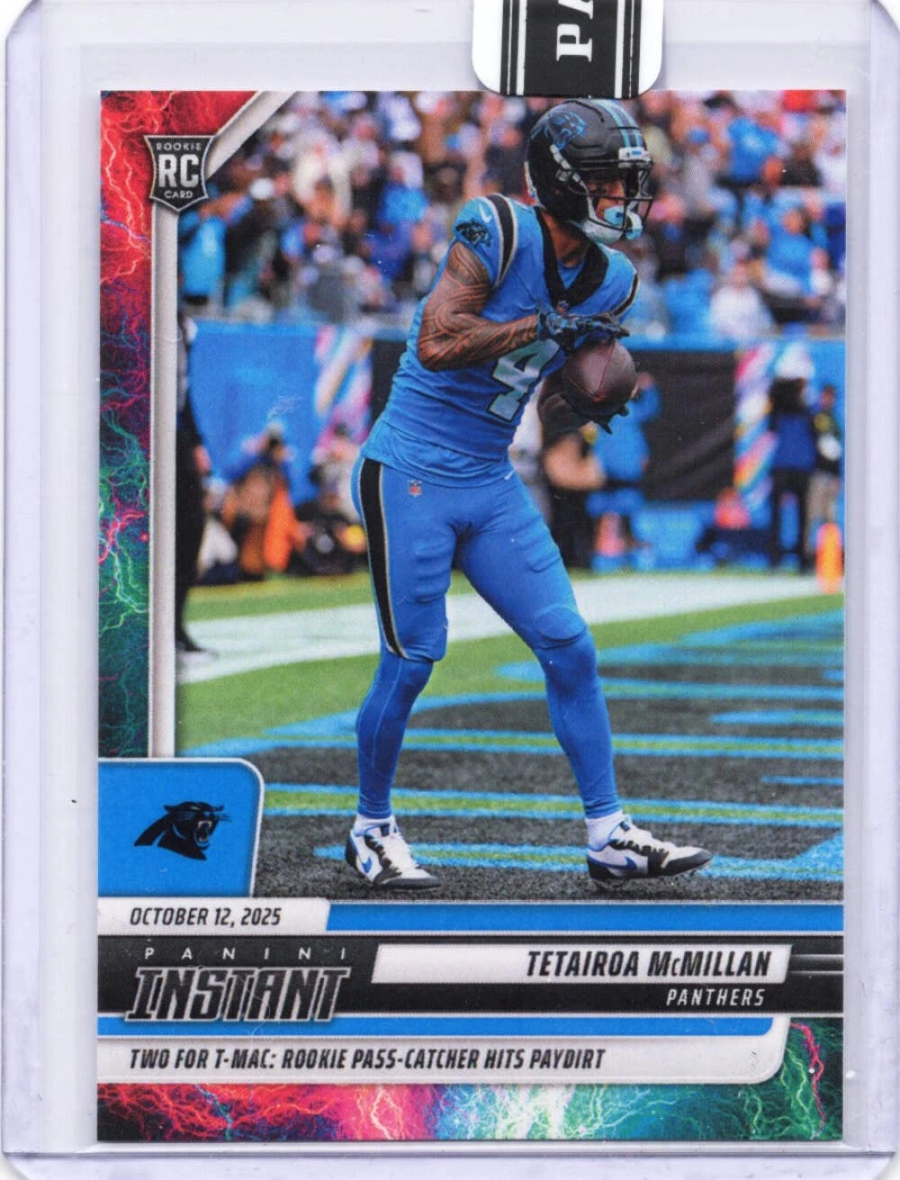 2025 Panini Instant Tetairoa McMillan #143 Lightning /5 Rookie RC Football Card