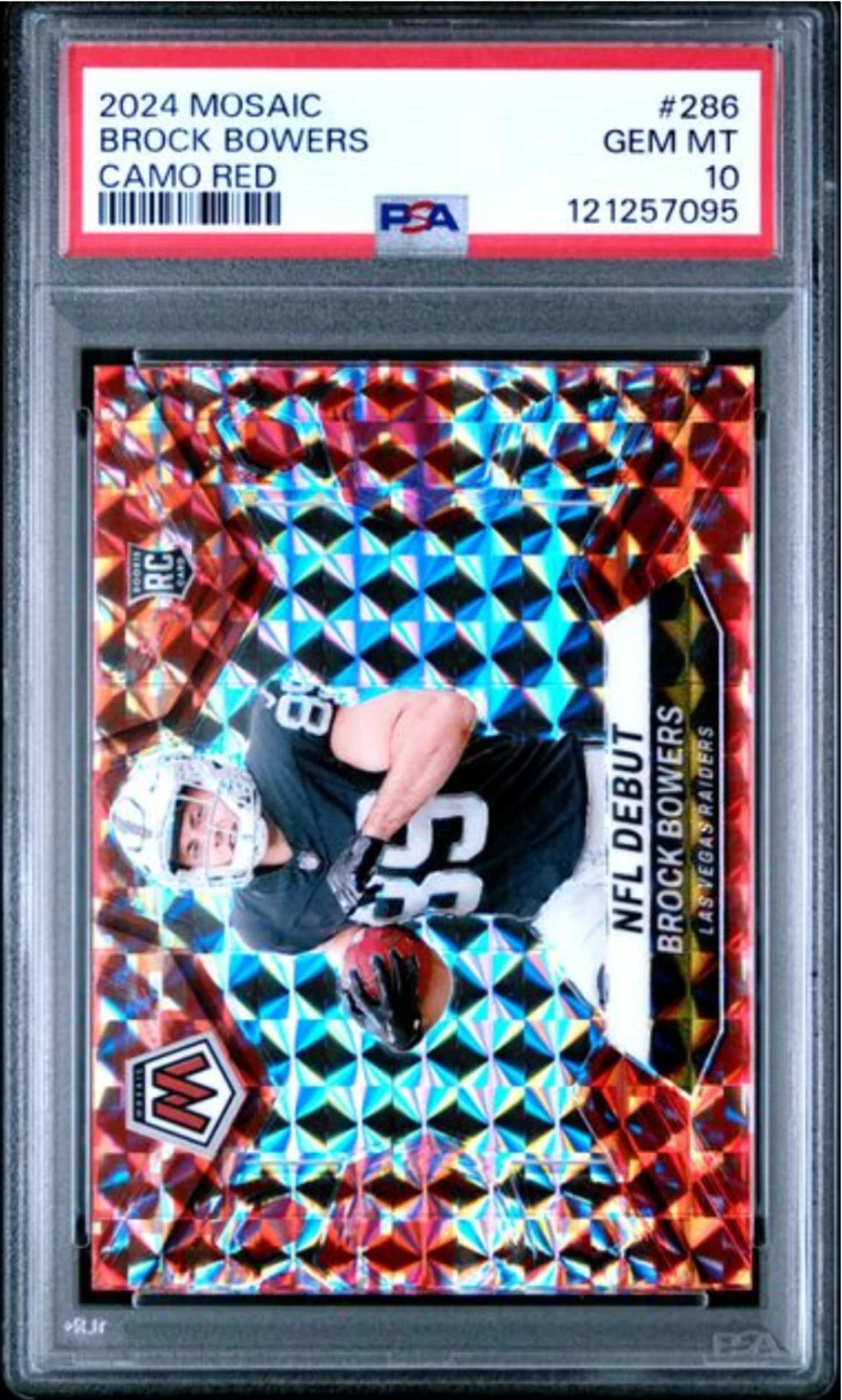 Graded 2024 Panini Mosaic Brock Bowers #286 Camo Red Rookie RC Card PSA 10 Mint