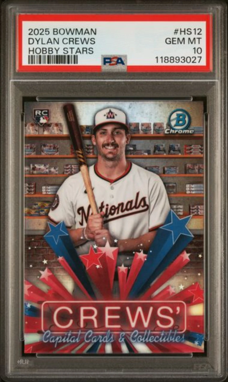 Graded 2025 Topps Bowman Dylan Crews #HS12 Hobby Stars Rookie RC Card PSA 10 Gem