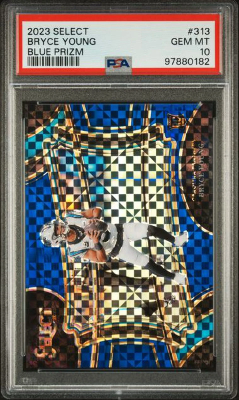 Graded 2023 Panini Select Bryce Young #313 /49 Blue Prizm Rookie RC Card PSA 10
