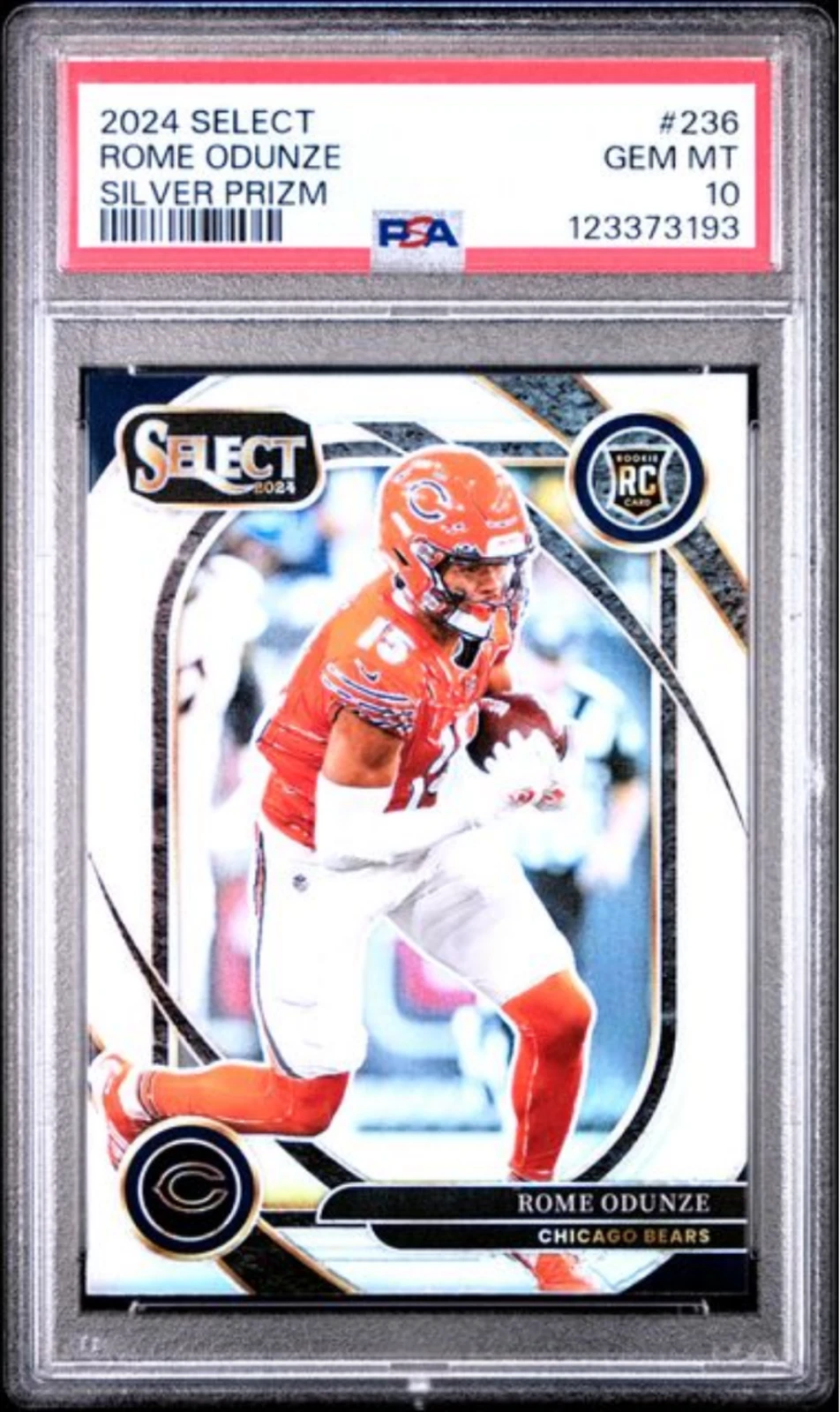 Graded 2024 Panini Select Rome Odunze #236 Silver Prizm Rookie RC Card PSA 10