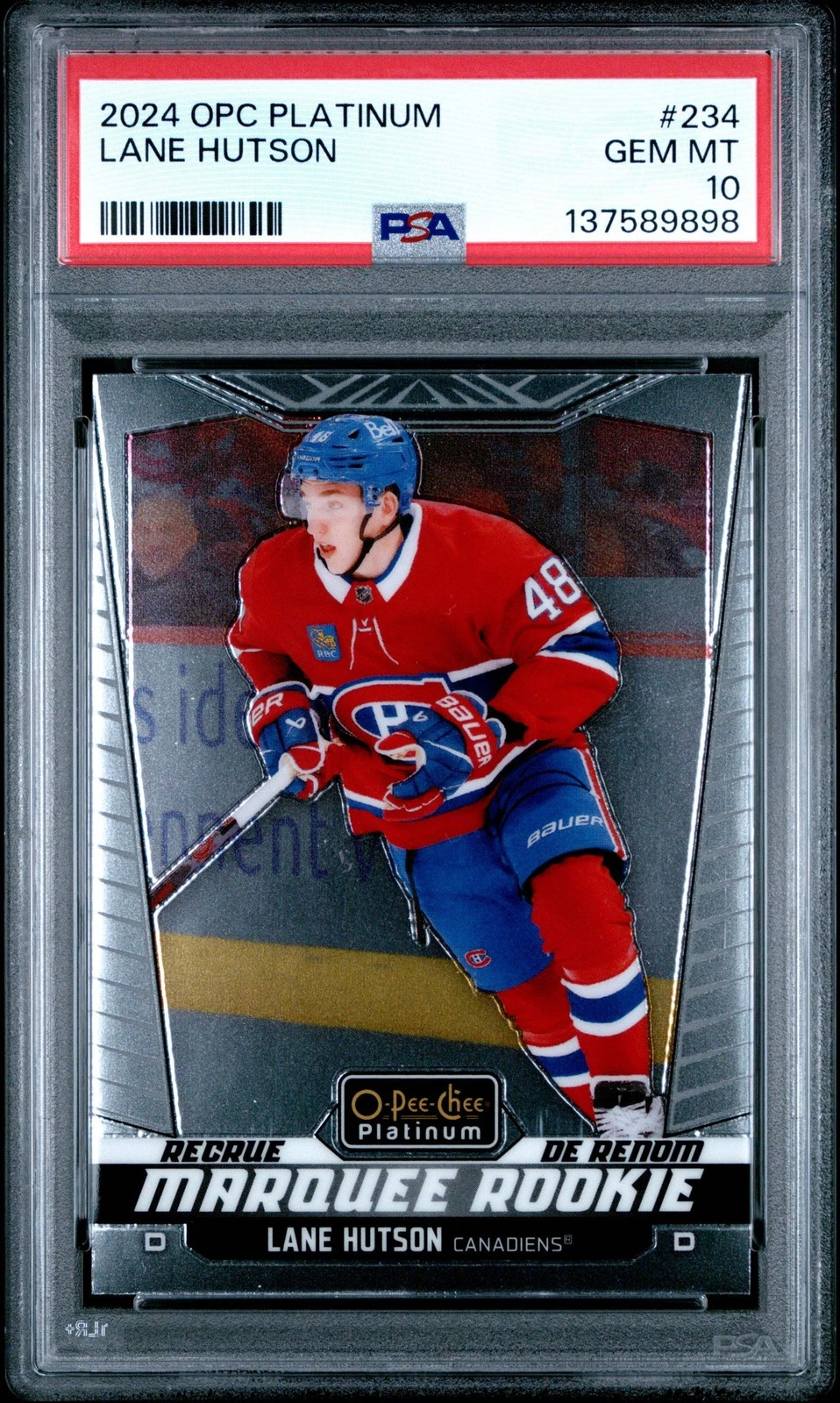 Graded 2024 O-Pee-Chee Platinum Lane Hutson #234 Rookie RC Hockey Card PSA 10