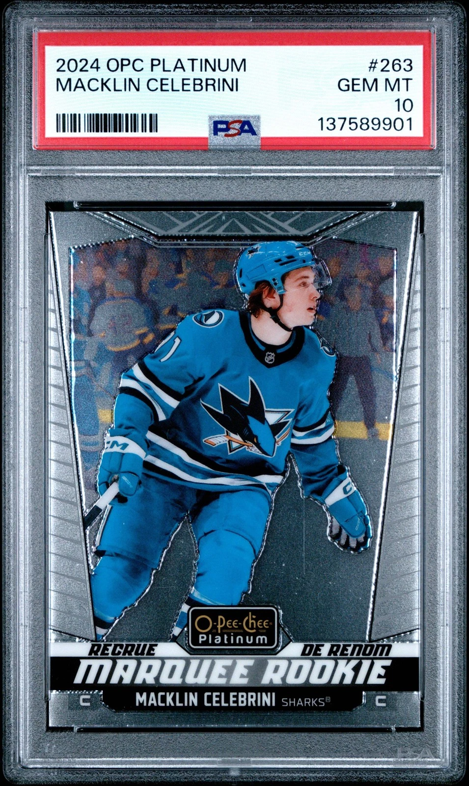 Graded 2024 O-Pee-Chee Platinum Macklin Celebrini #263 Rookie RC Card PSA 10 Gem