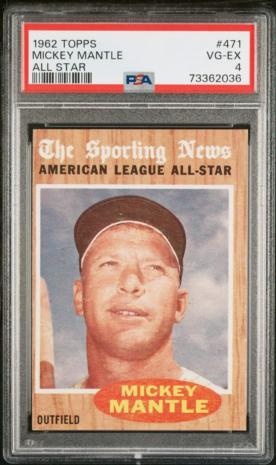 Graded 1962 Topps All Star Mickey Mantle #471 Baseball Card PSA 4 VG-EX