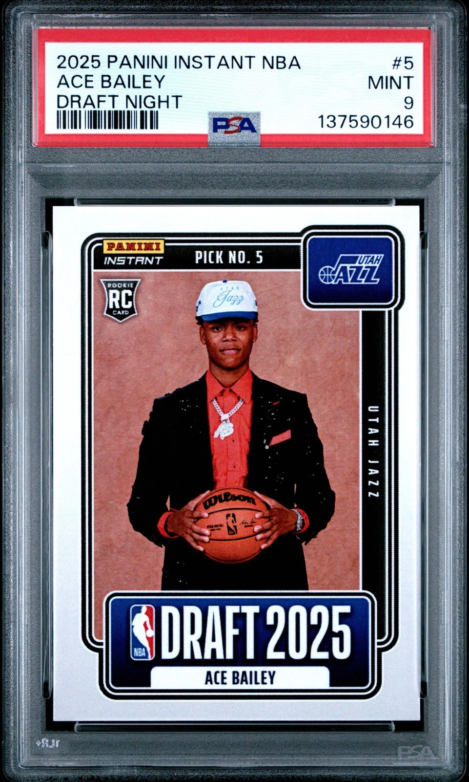 Graded 2025 Panini Instant Ace Bailey #5 Draft Night Rookie RC Basketball Card P