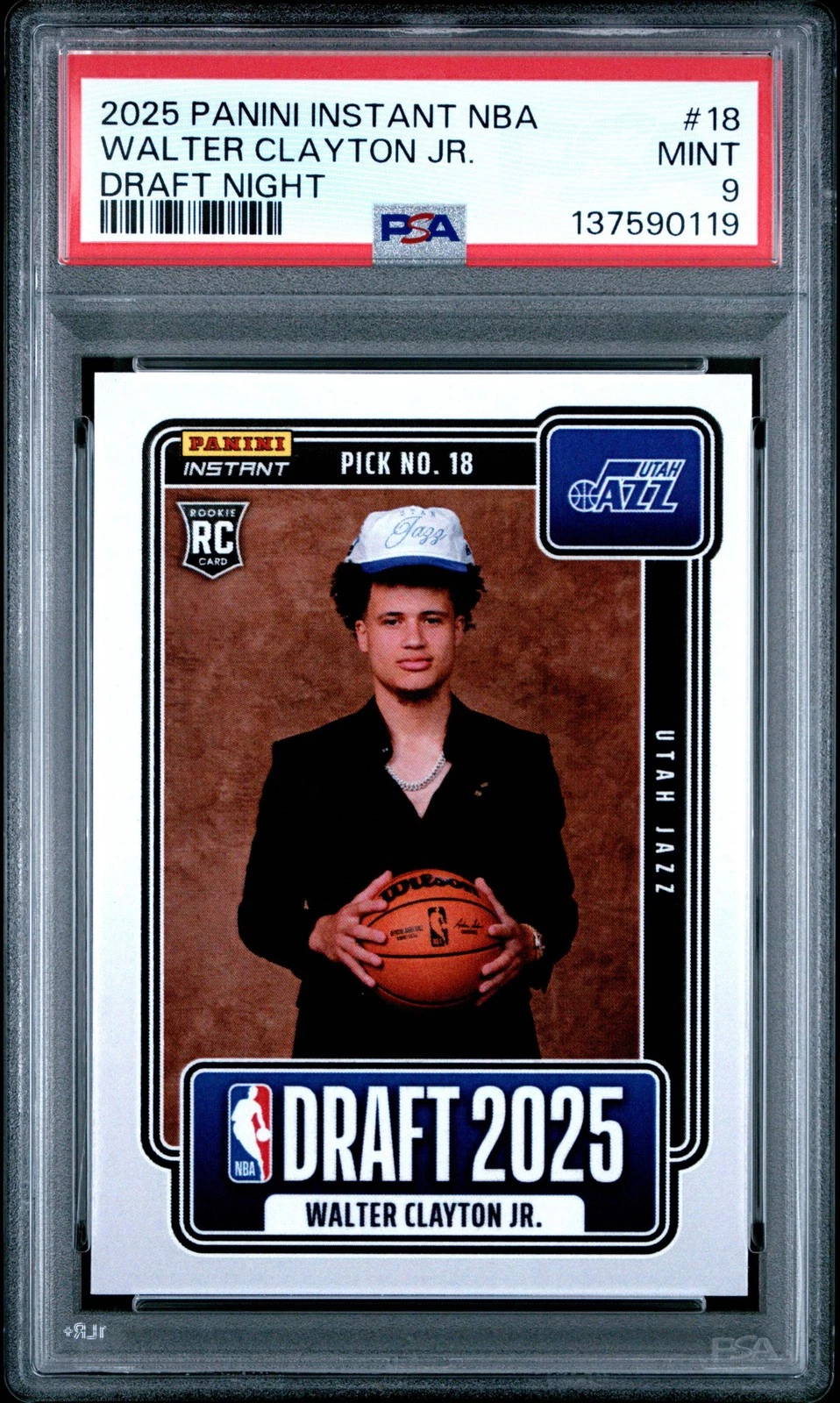 Graded 2025 Panini Instant Walter Clayton Jr. #18 Rookie RC Card PSA 9 Mint
