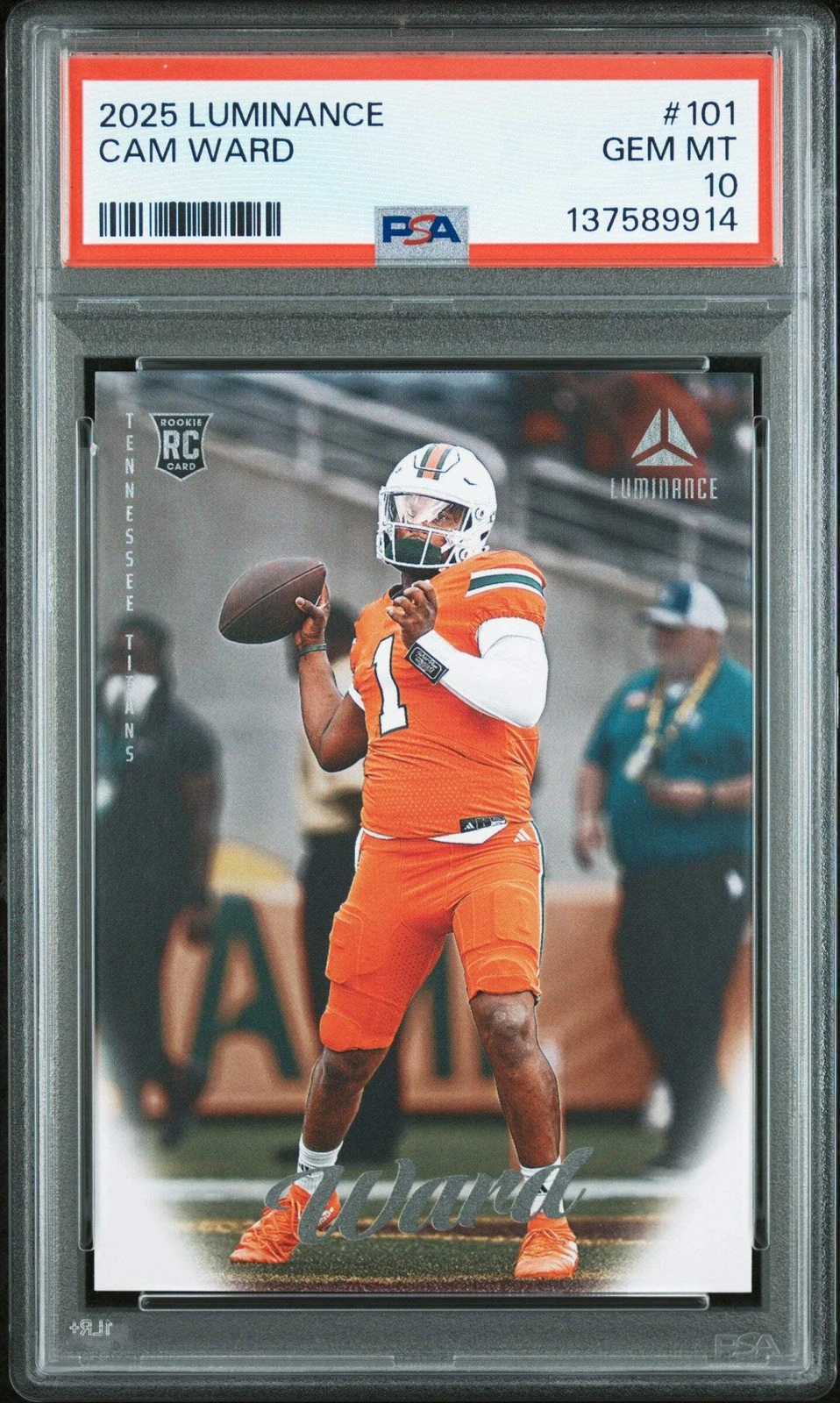 Graded 2025 Panini Luminance Cam Ward #101 Rookie RC Football Card PSA 10 Mint