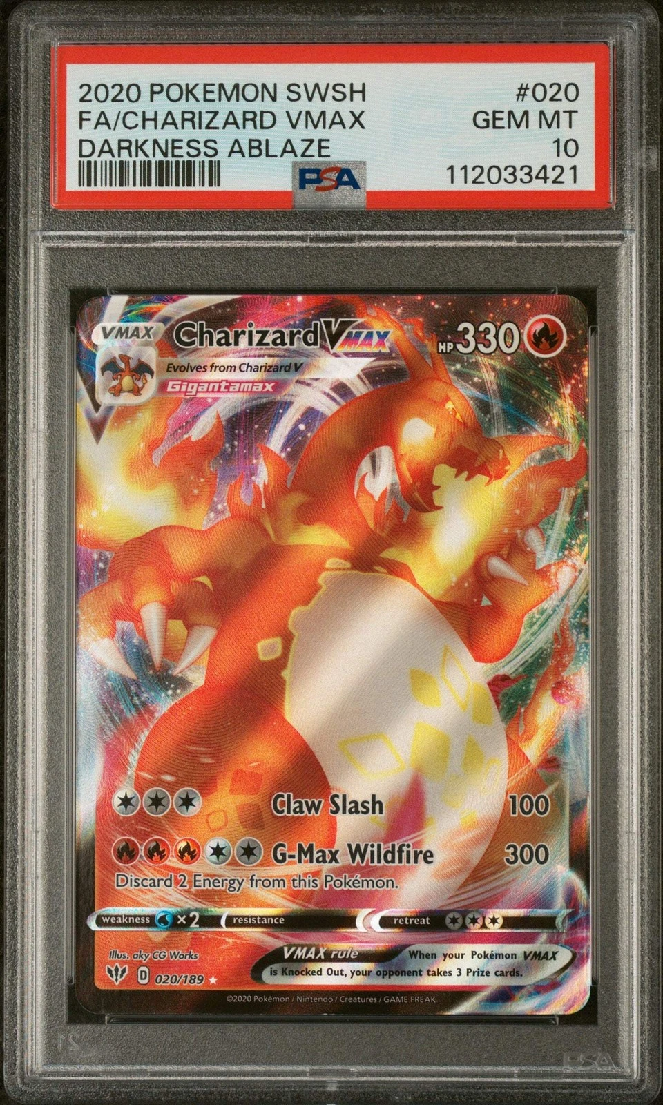 Graded 2020 Pokemon SWSH #020 FA/Charizard Vmax Darkness Ablaze PSA 10