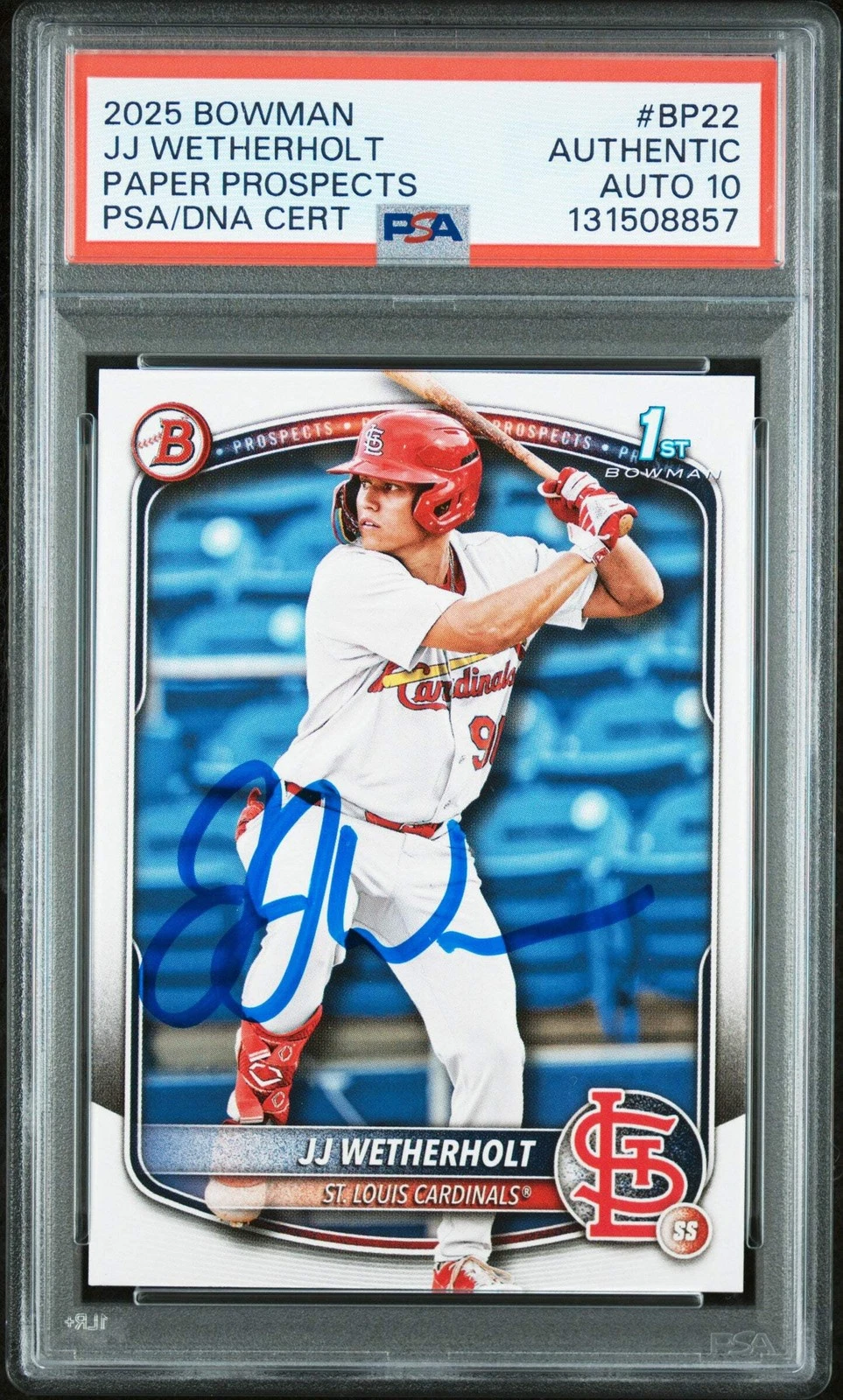 Graded 2025 Bowman JJ Wetherholt #BP-22 Prospects Rookie Card PSA 10 Auto Grade