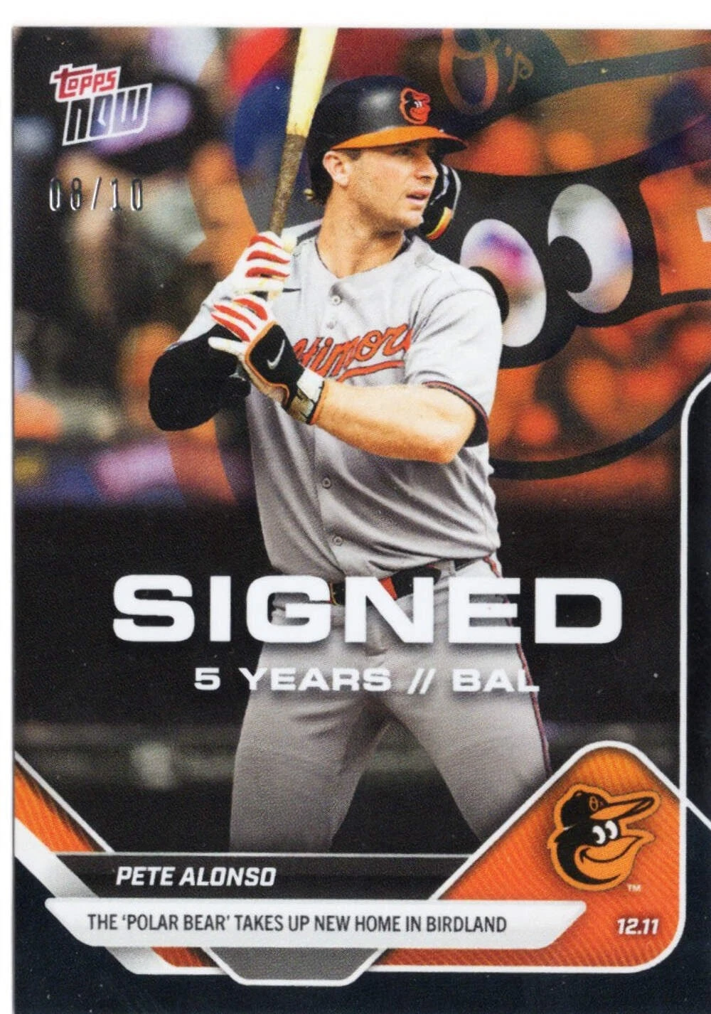 2025 Topps Now Pete Alonso #OS10 Black Foil /10 Baltimore Orioles Baseball Card