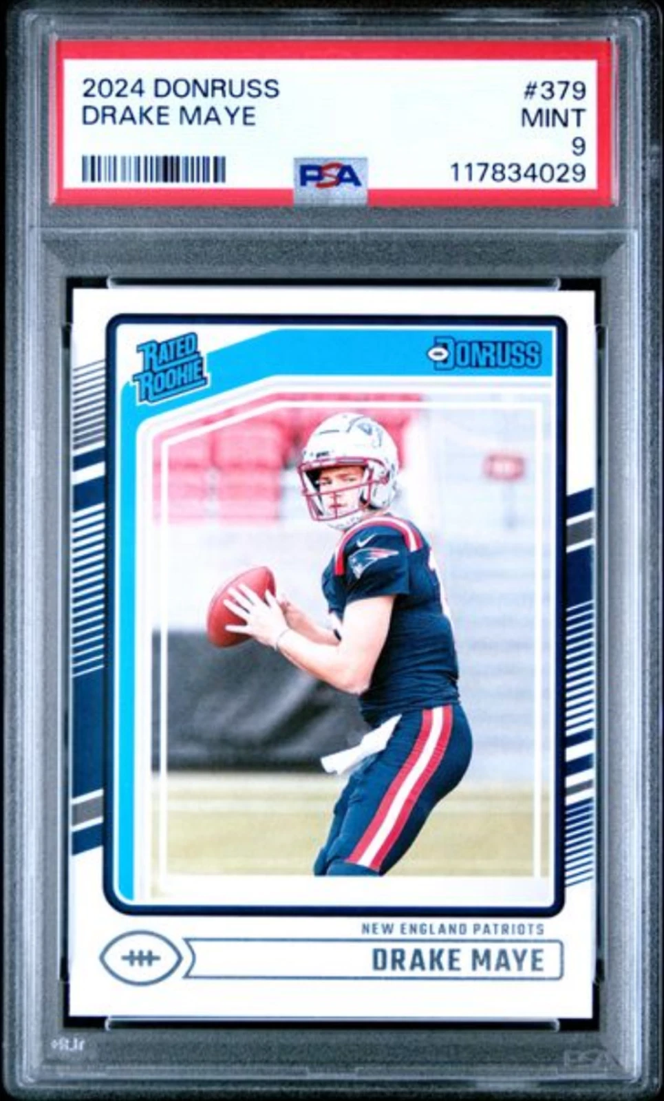 Graded 2024 Panini Donruss Drake Maye #379 Rookie RC Football Card PSA 9 Mint