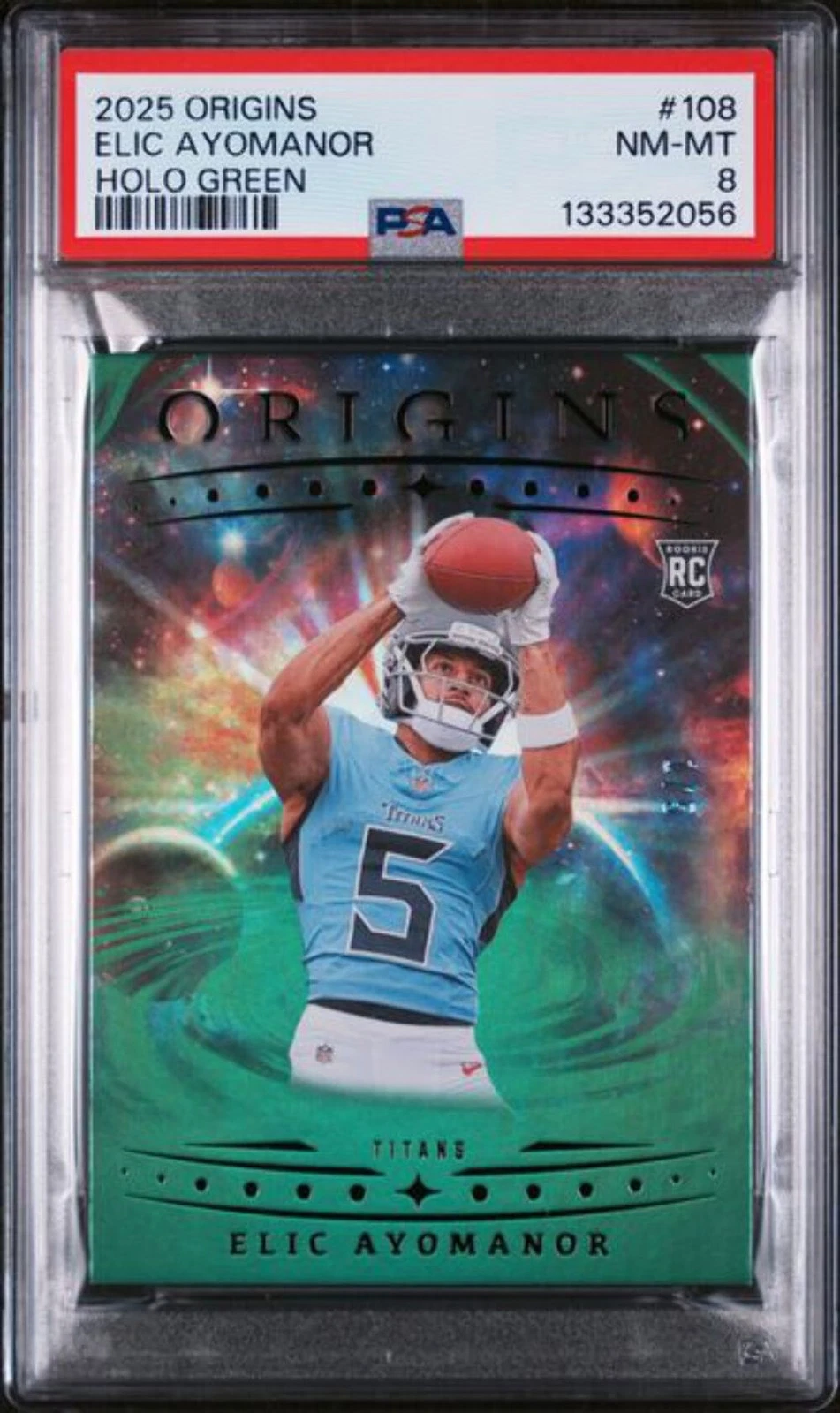 2025 Panini Origins Holo Green Elic Ayomanor #108 1/5 Rookie RC Card PSA 8 NM-MT