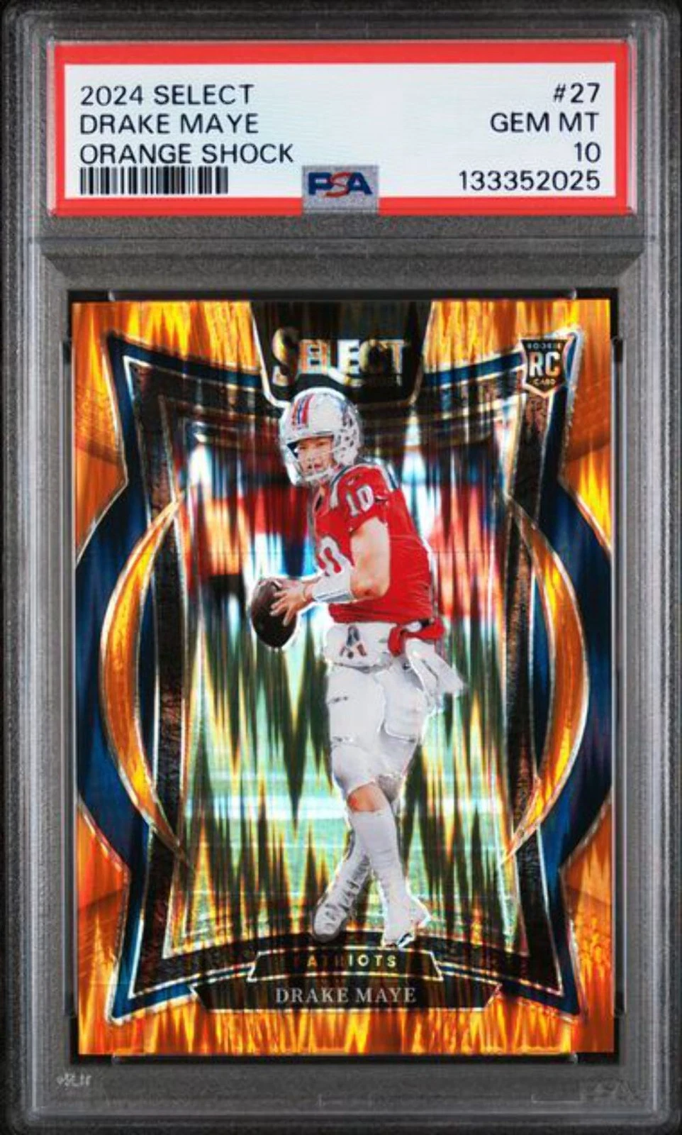 Graded 2024 Panini Select Drake Maye #27 /499 Orange Shock Rookie RC Card PSA 10
