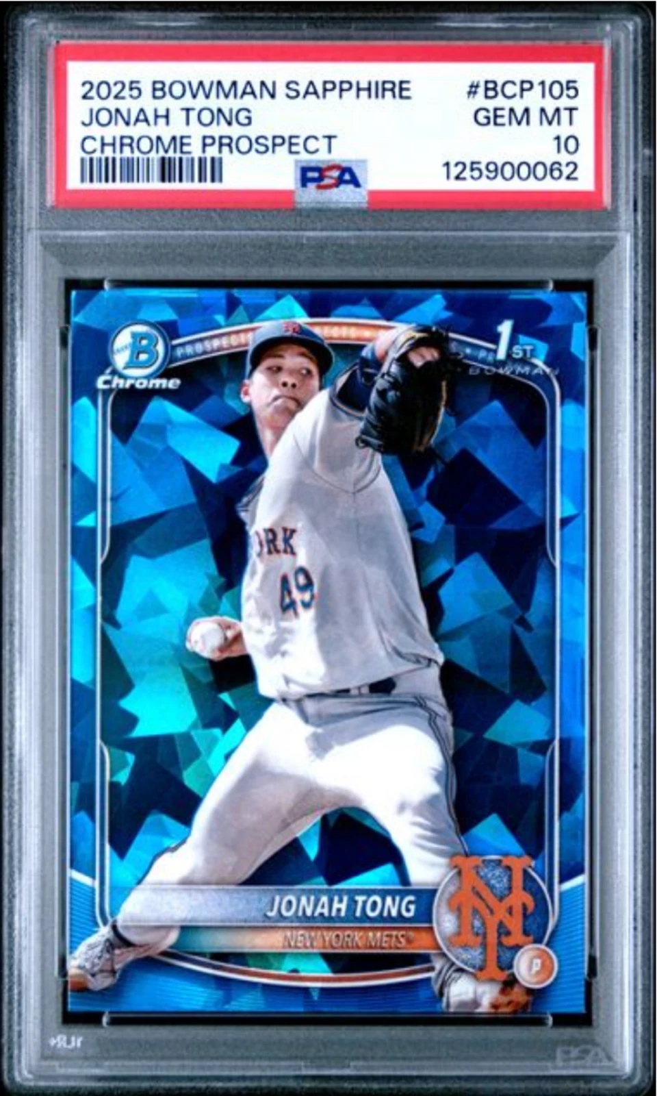 Graded 2025 Bowman Sapphire Jonah Tong #BCP105 Chrome Rookie Card PSA 10 Mint