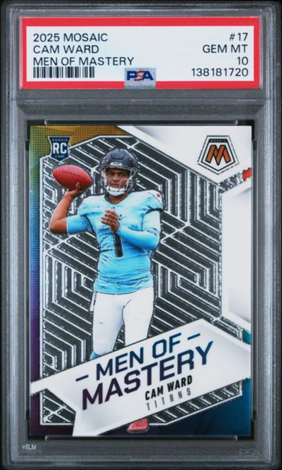 Graded 2025 Panini Mosaic Cam Ward #17 Men of Mastery RC Football Card PSA 10