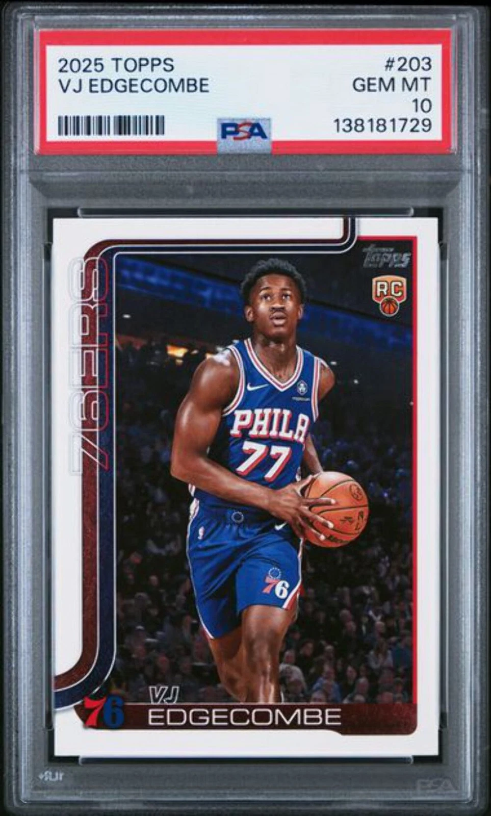 Graded 2025 Topps VJ Edgecombe #203 Rookie RC Basketball Card PSA 10 Gem Mint