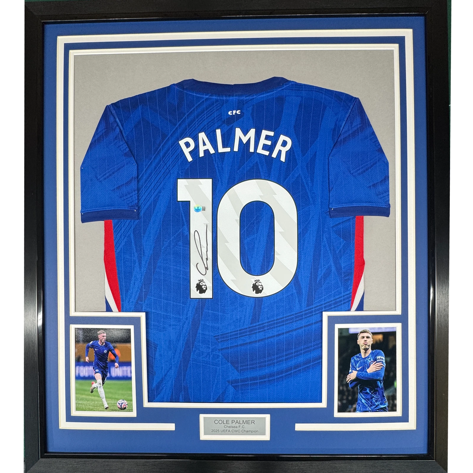 Framed Autographed/Signed Cole Palmer 35x39 Chelsea Blue Jersey Beckett BAS COA