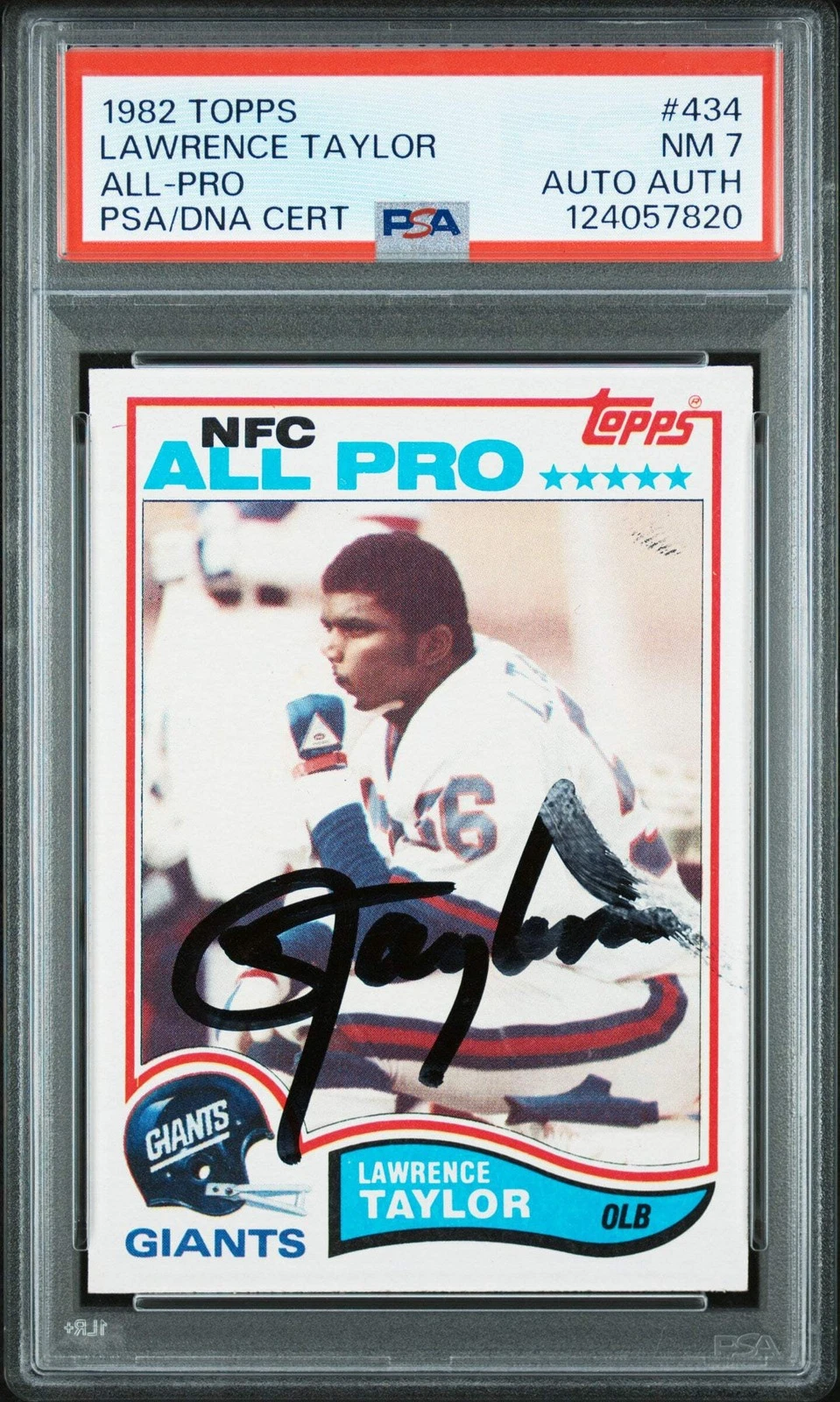 Graded 1982 Topps Lawrence Taylor #434 Rookie Signed Card PSA 7 Card Auto AUTH