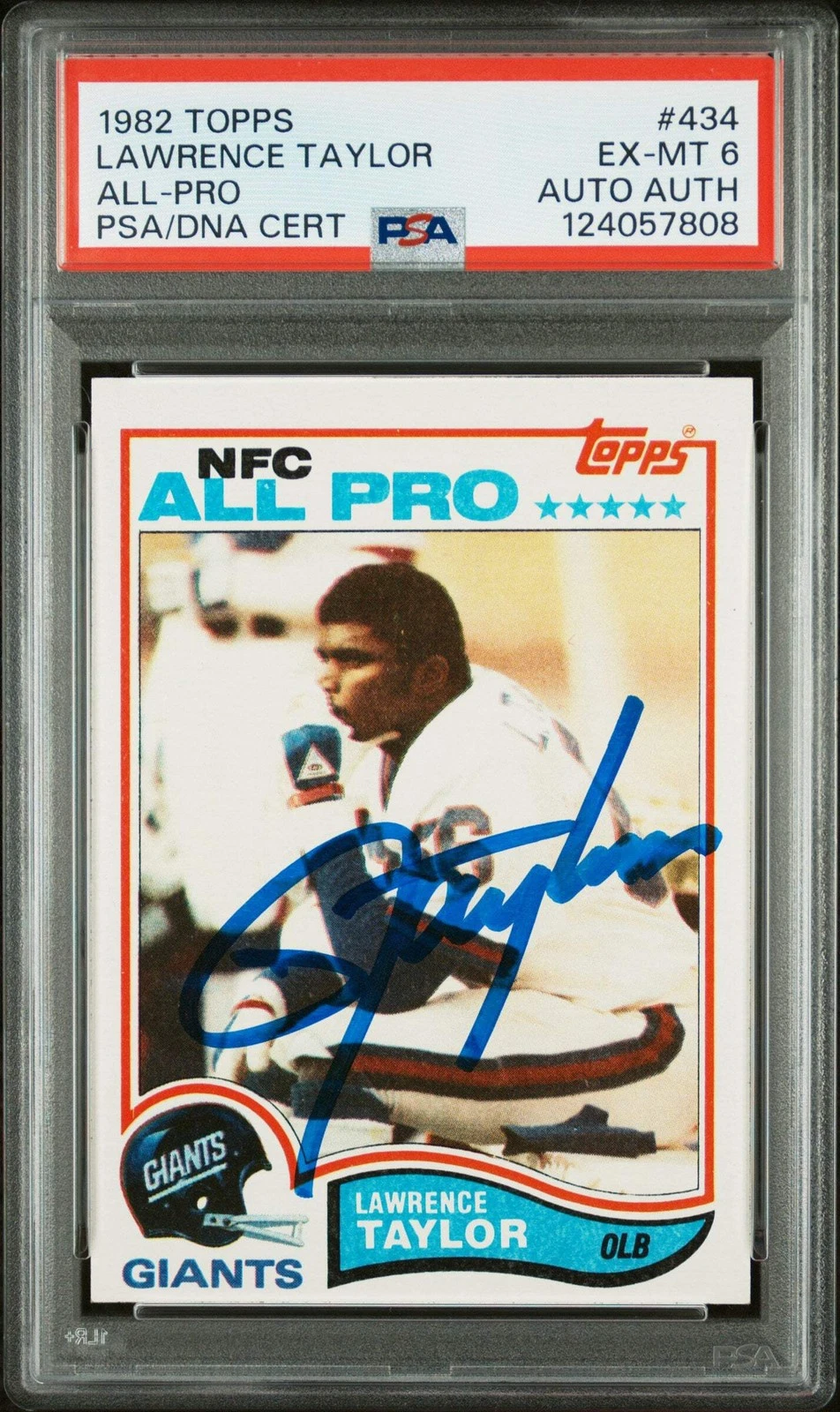 Graded 1982 Topps Lawrence Taylor #434 Rookie Signed Card PSA 6 Card Auto AUTH