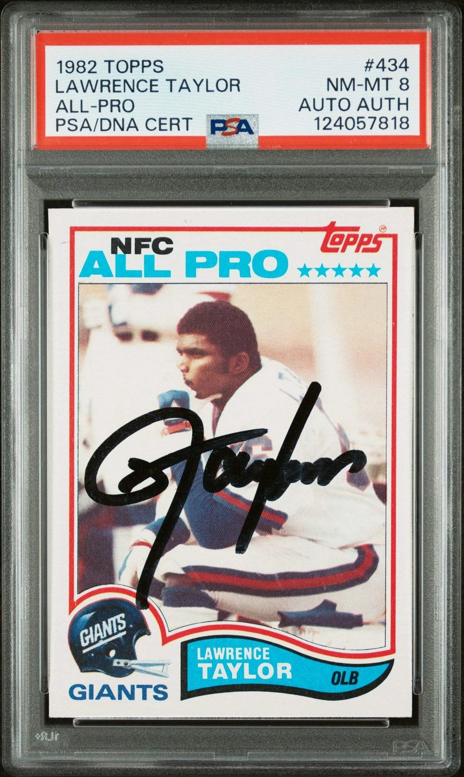 Graded 1982 Topps Lawrence Taylor #434 Rookie Signed Card PSA 8 Card Auto AUTH