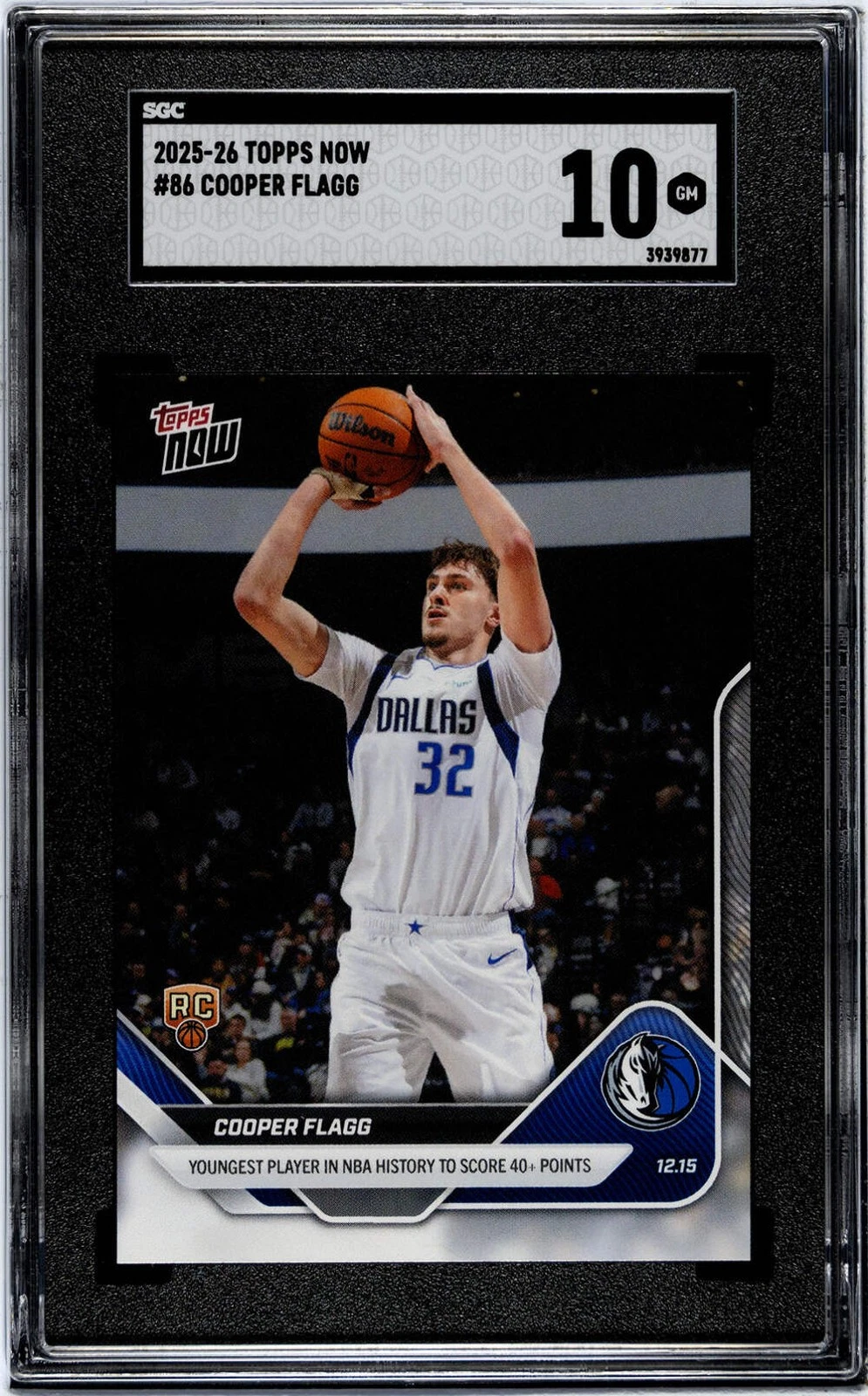 Graded 2025 Topps Now Cooper Flagg #86 Rookie RC Basketball Card SGC 10 Gem Mint