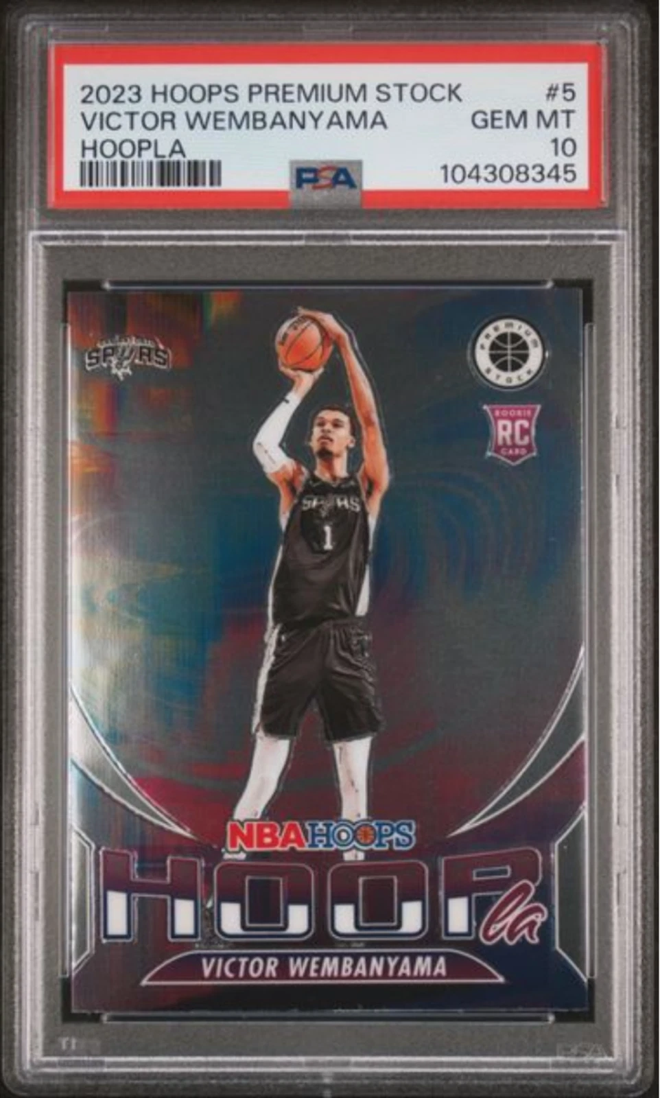 Graded 2023 Hoops Premium Stock Victor Wembanyama #5 Hoopla Rookie Card PSA 10