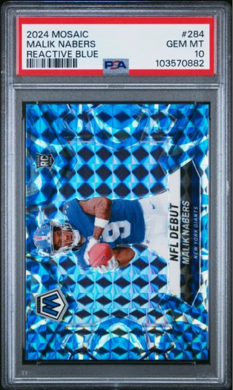 Graded 2024 Panini Mosaic Malik Nabers #284 Reactive Blue Rookie RC Card PSA 10