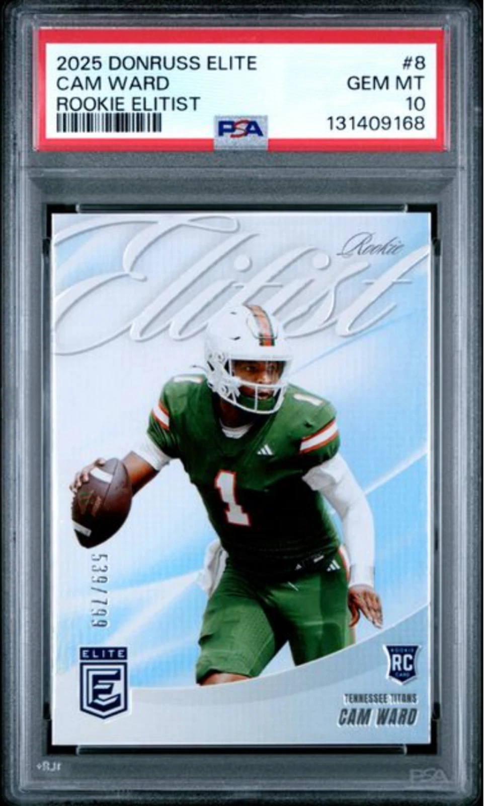 Graded 2025 Panini Donruss Elite Cam Ward #8 Elitist /799 Rookie Card PSA 10